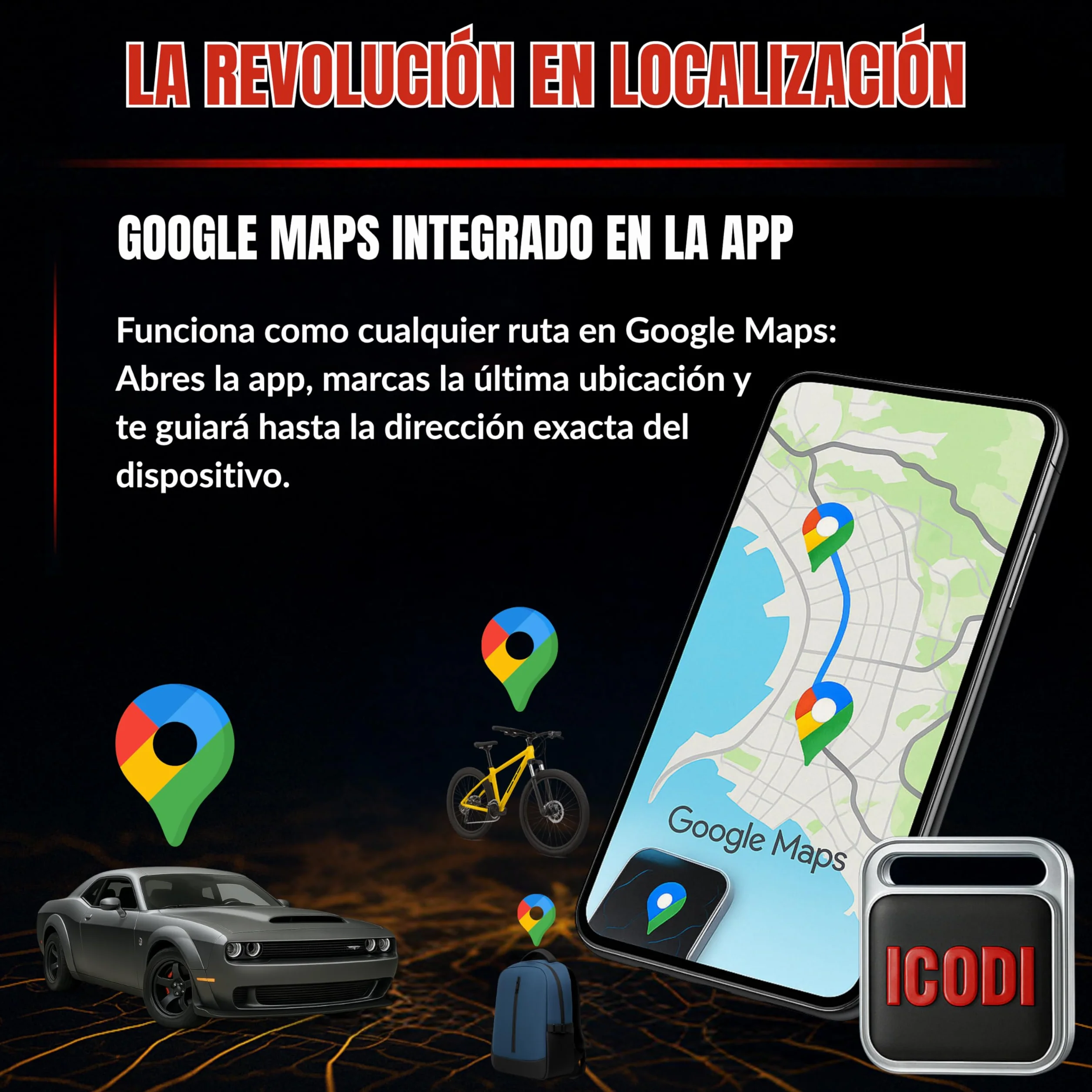 ICODI Rastreador Bluetooth Localizador Global Coche sin Tarjeta SIM sin Límite Distancia sin Suscripción Google Maps Integrado Android iOS 1 Año Batería Moto Niños Ancianos Objetos
