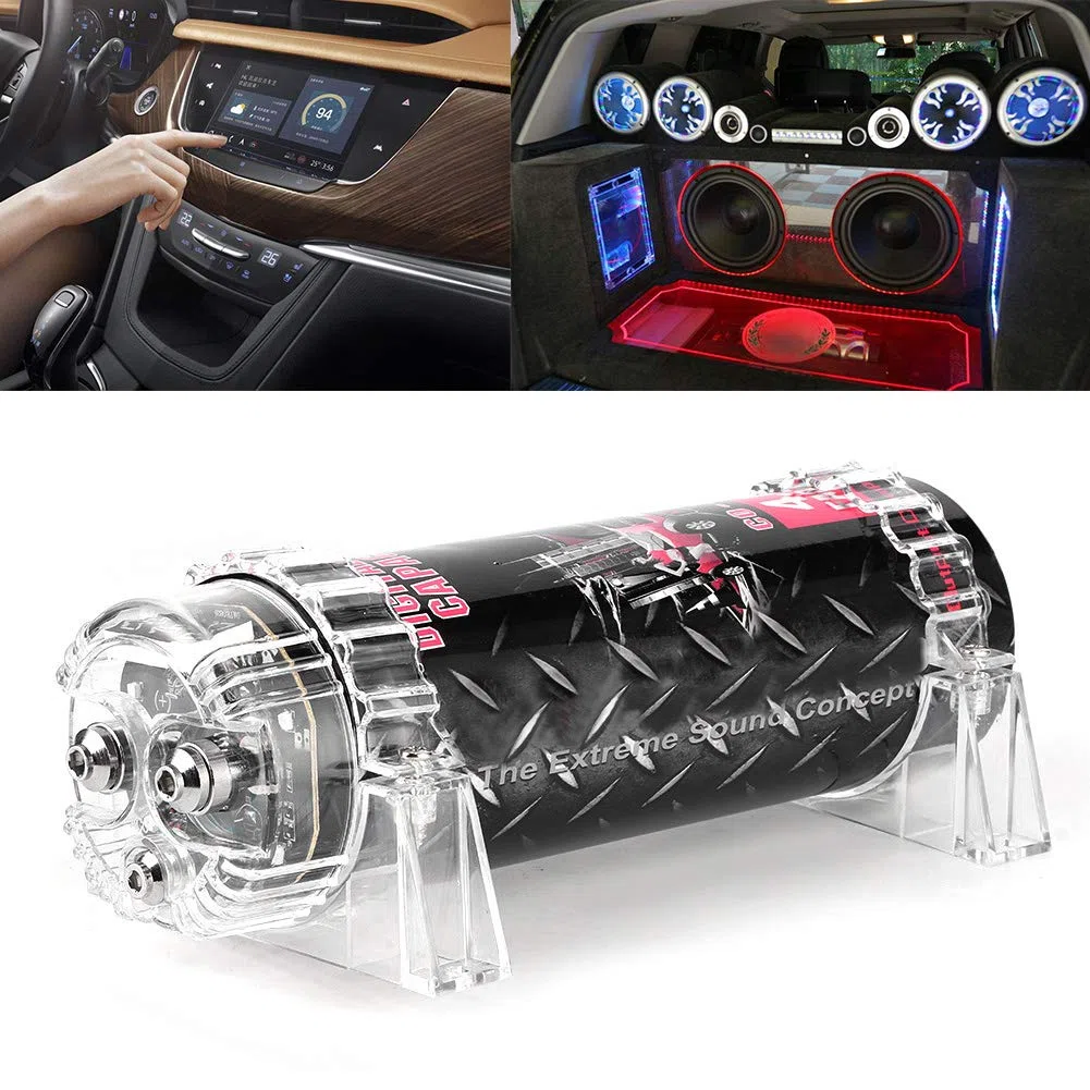 Terisass Condensador de Coche de 4 Faradios, Condensador de Potencia Digital de o para Coche, estabilizador de regulador, Pantalla de Voltaje LED