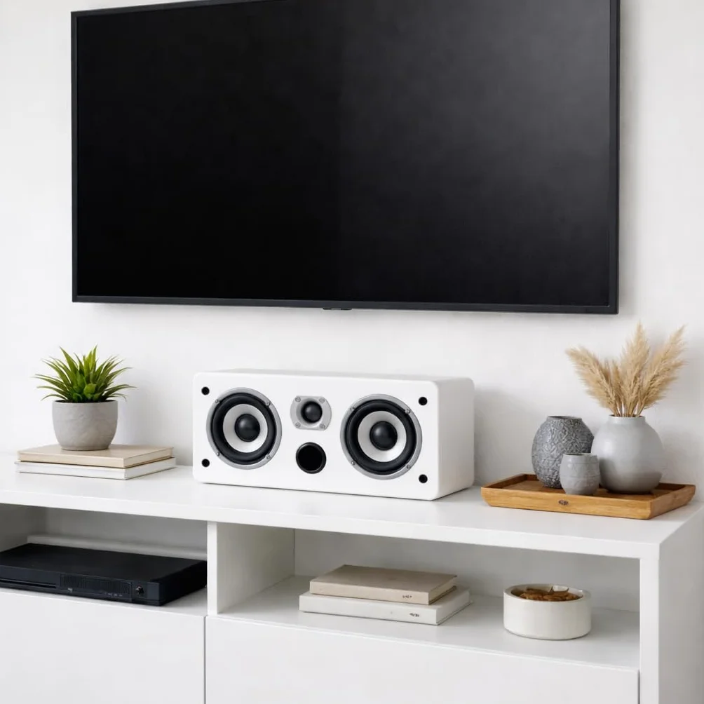 Dynavoice Magic CR-4 Blanco Mate – Altavoz Central Pasivo 2 Vías, Woofer 2x4 + Tweeter 1", Solo 11 cm de Profundidad, Bass Reflex Frontal, para Cine en Casa.