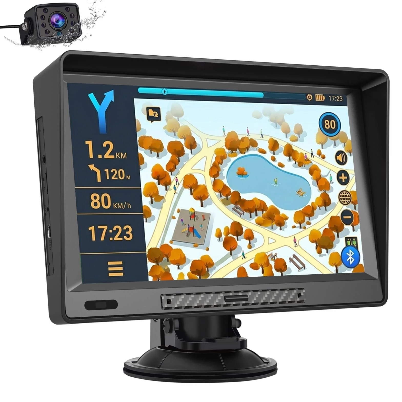 Navegador GPS para Camiones y Coches con Bluetooth y Cámara Trasera de 9 Pulgadas Pantalla LCD Multimedia, con Actualizaciones de Mapas de Europa para Toda la Vida