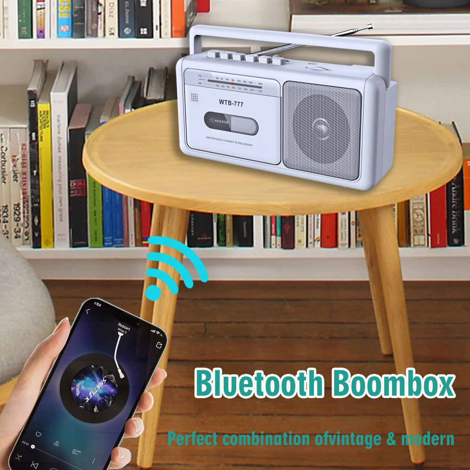 Reproductor de Casete Portátil, Radio estéreo Am/FM con Bluetooth, USB, Conector para Auriculares, Grabador de Casete portátil para casa o al Aire Libre