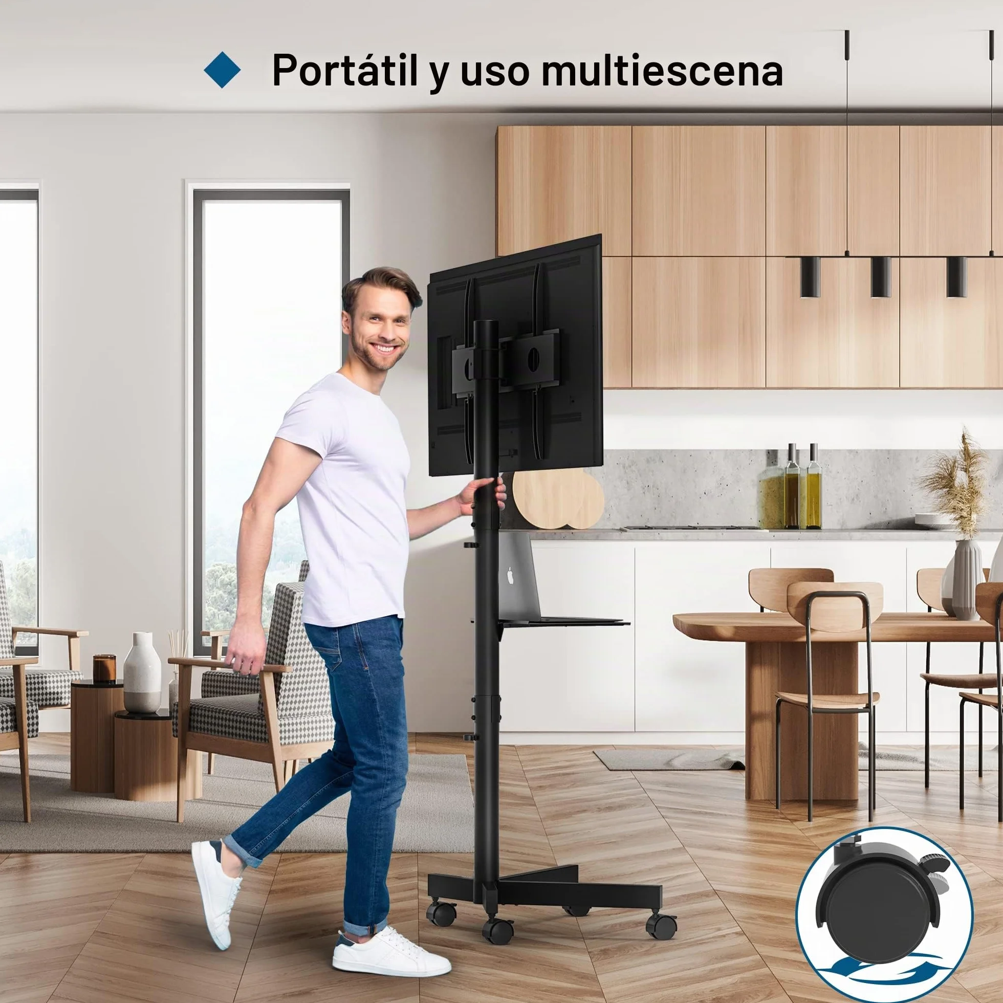 BONTEC Soporte TV Ruedas para Televisión de 23-60 Pulgadas, Móvil, Altura Ajustable, hasta 25 kg, VESA 400x400 mm