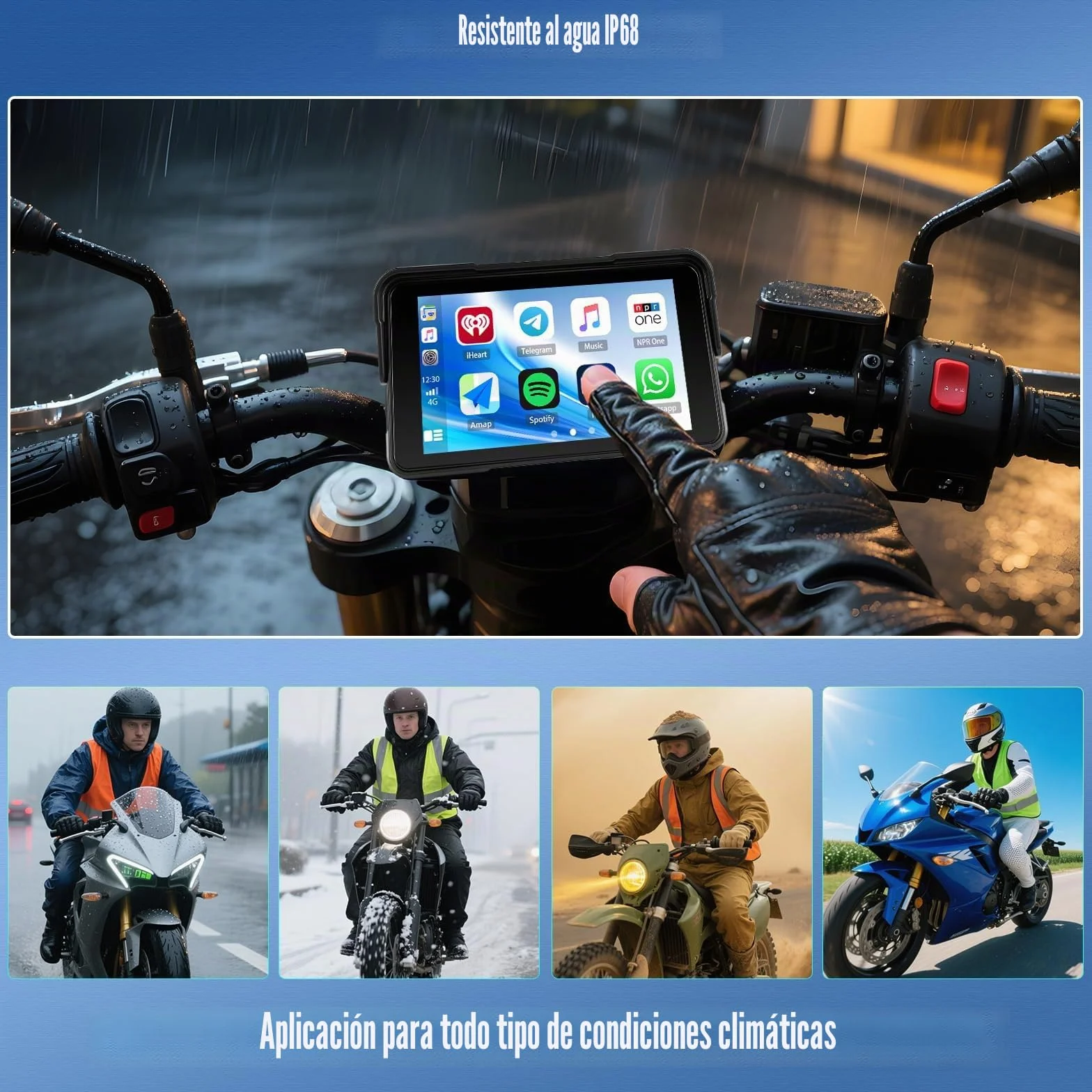 CAMECHO navegador Moto con Wireless CarPlay/Android Auto, Pantalla carplay Moto 5" HD IP68 Impermeable para Motocicletas con Car Play/Bluetooth/detección de presión