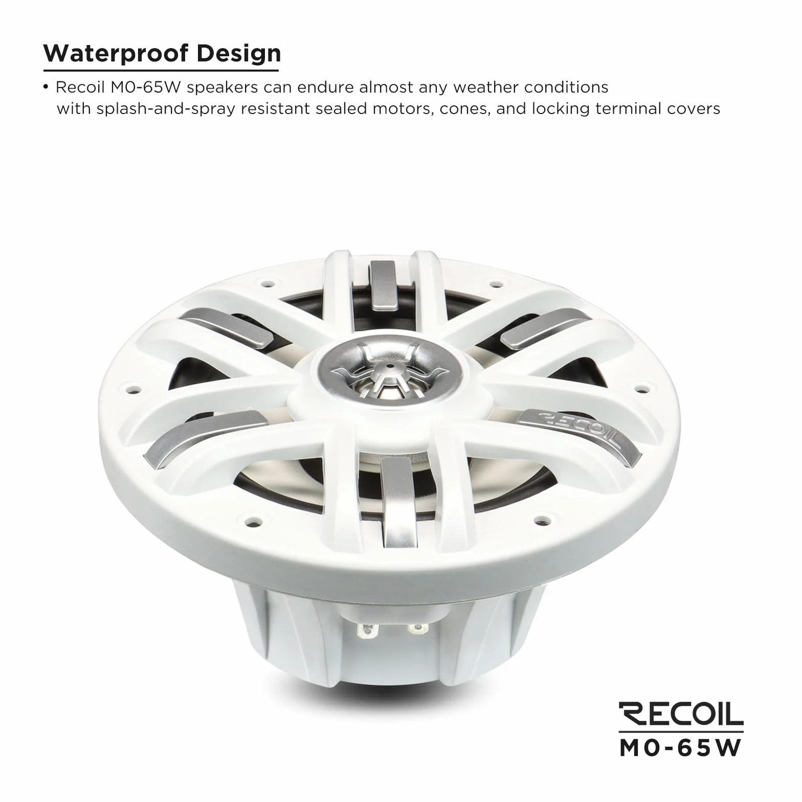 RECOIL Altavoces coaxiales M0-65W M0 Series 6.5 Pulgadas（177mm） para Barcos Marinos y UTV/ATV, un par de Rejillas Blancas, 4 Ohm, par máximo 240 W