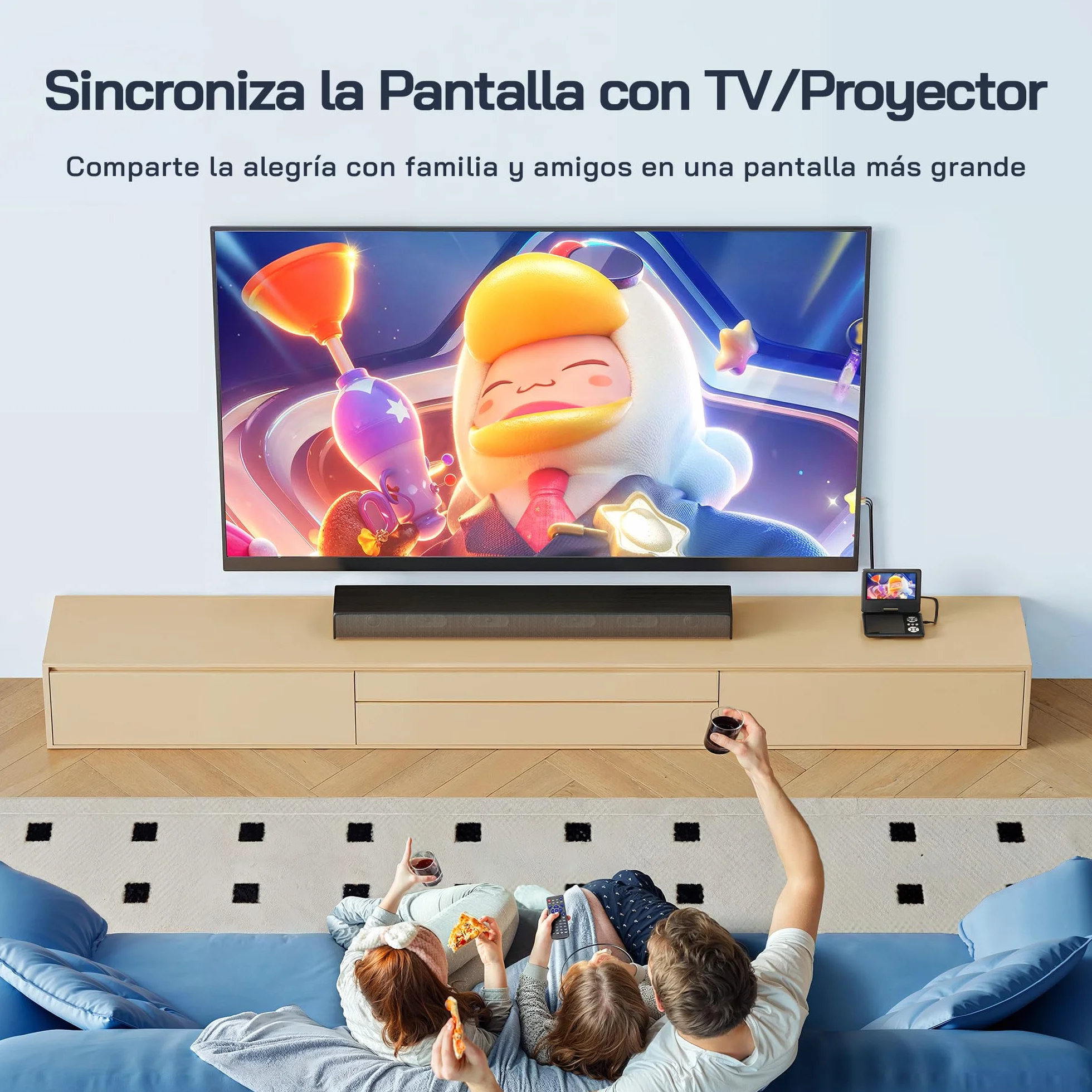 WOLFANG Reproductor de DVD Portátil 9,5 Pulgadas para Coche Pantalla HD Giratoria 7,5 Pulgadas Altavoces Estéreo 6h Autonomía