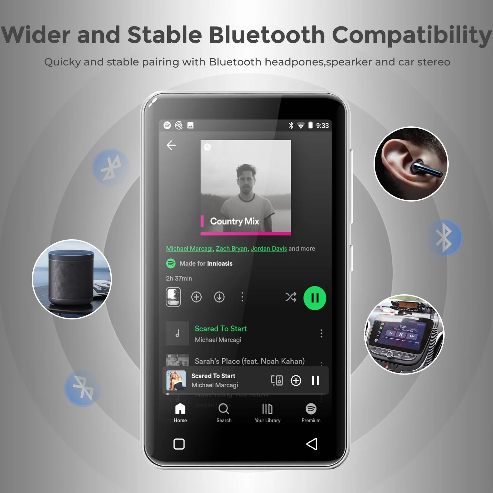 Reproductor Muisc con Bluetooth Plateado