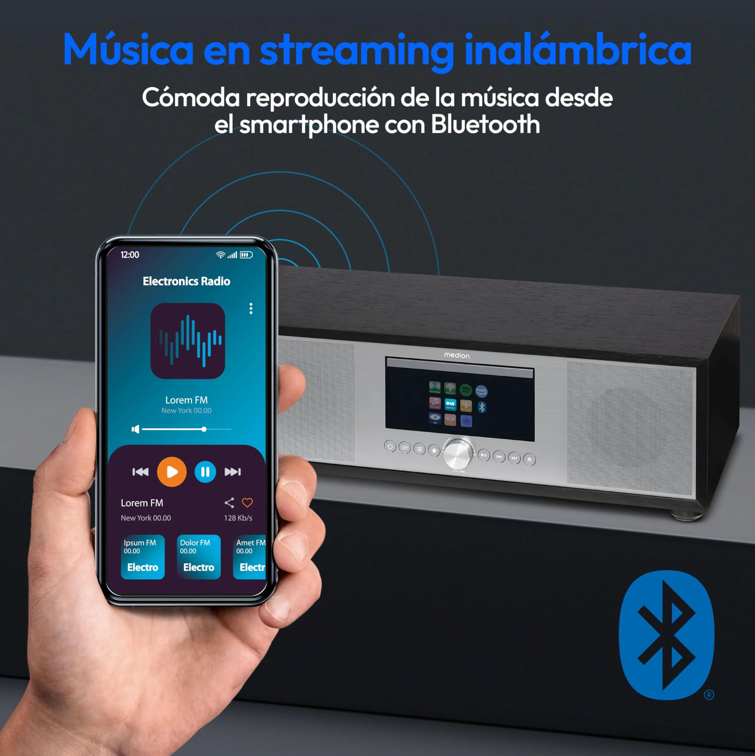 MEDION P66400 Sistema de Audio 2.1 All in One con Subwoofer Plata Radio Internet Dab+ CD MP3 Spotify
