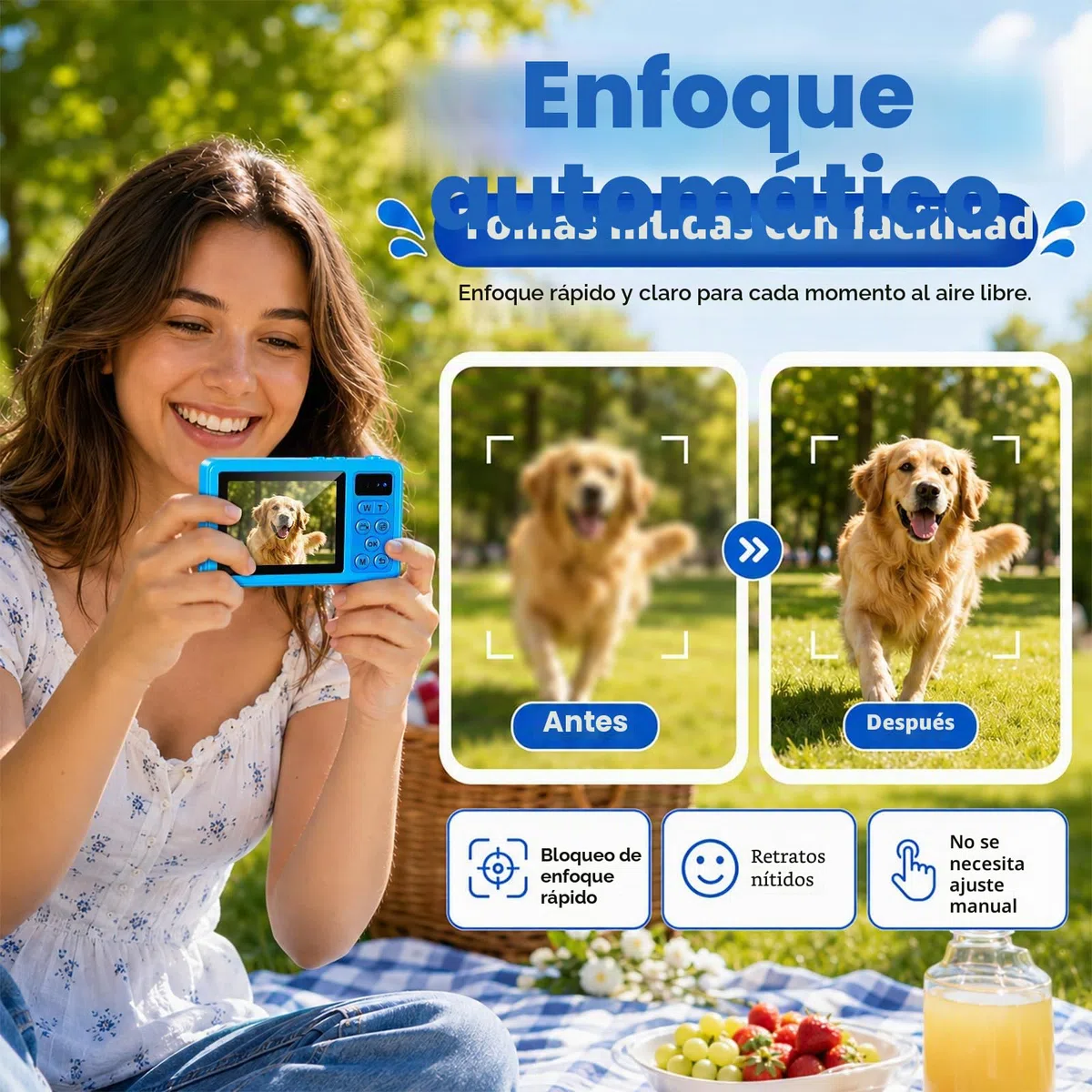 Maxmango D70 Cámara Acuática 4K 48MP, Cámara Impermeable 10FT para Piscina y Playa, Doble Pantalla Autofocus Zoom 18X, Cámara Flotante Regalo para Adolescentes y Principiantes con Tarjeta 16GB, Azul