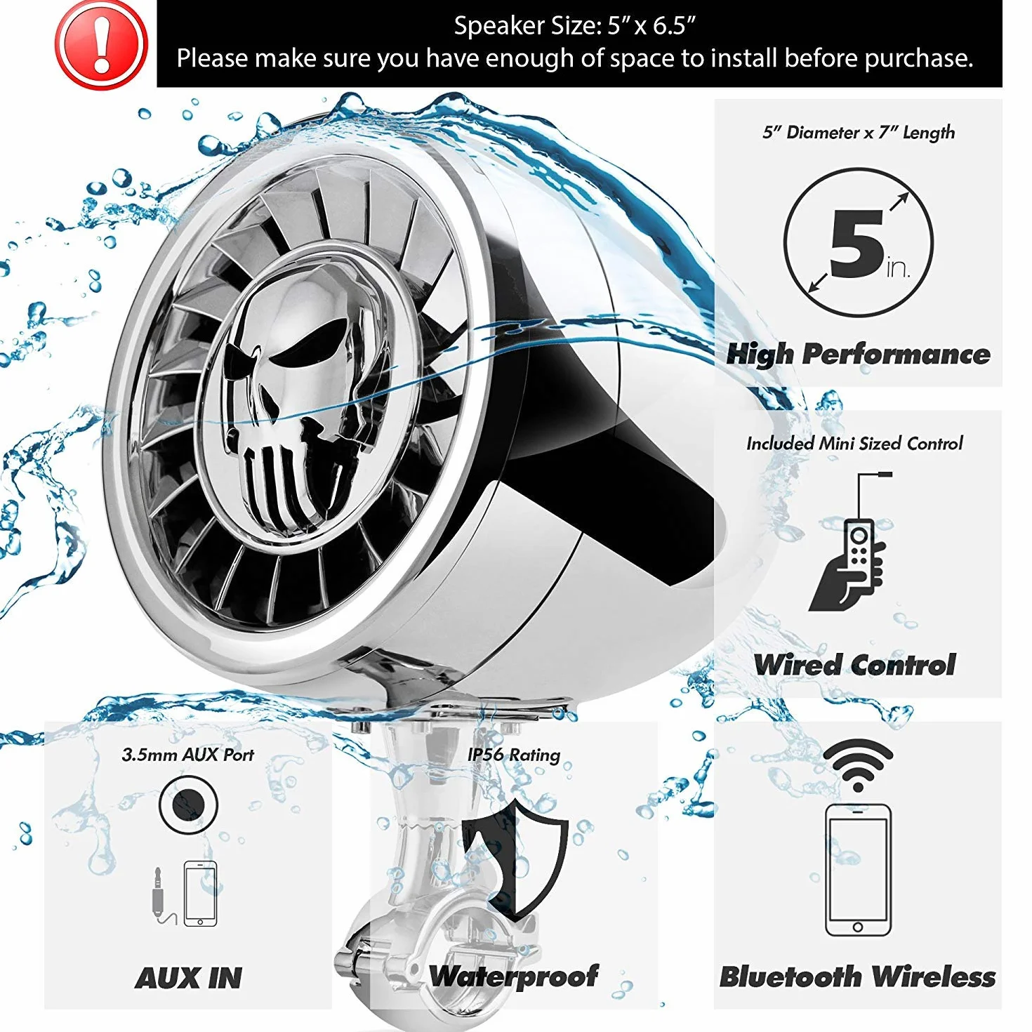 Altavoces Bluetooth Marinos a Prueba de Agua de 5 Pulgadas Sistema de Audio para Barcos con AUX USB MP3