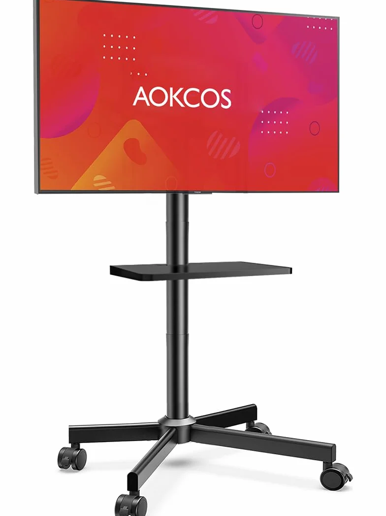 AOKCOS Soporte de TV móvil con ruedas para televisores de 32 a 65 pulgadas, carrito hasta 40 kg