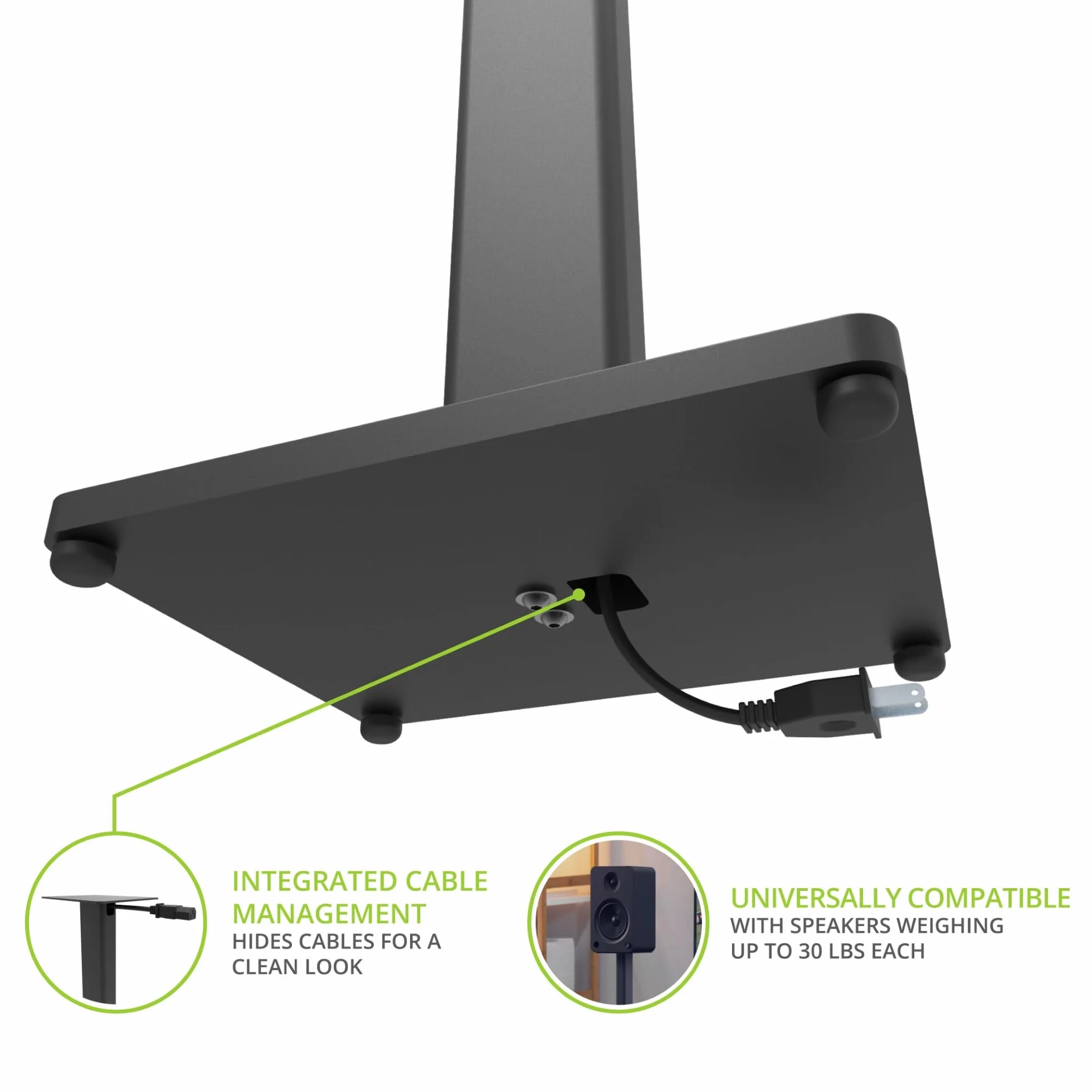 Kanto ST28 - Soportes universales para altavoces de suelo de 28 pulgadas para altavoces de estantería de hasta 30 libras, sonido mejorado, gestión de cables ocultos, diseño atemporal, par, acero negro