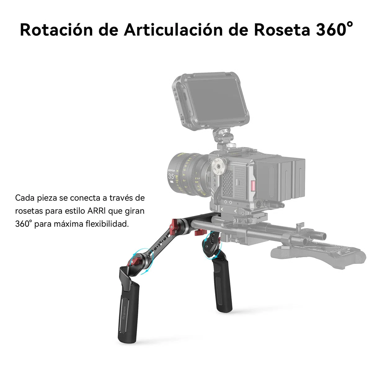 (Nueva Versión) SMALLRIG Rosette Handle Kit con Brazo de Extensión de Rosette para Cámara Shoulder Rig - 2002F