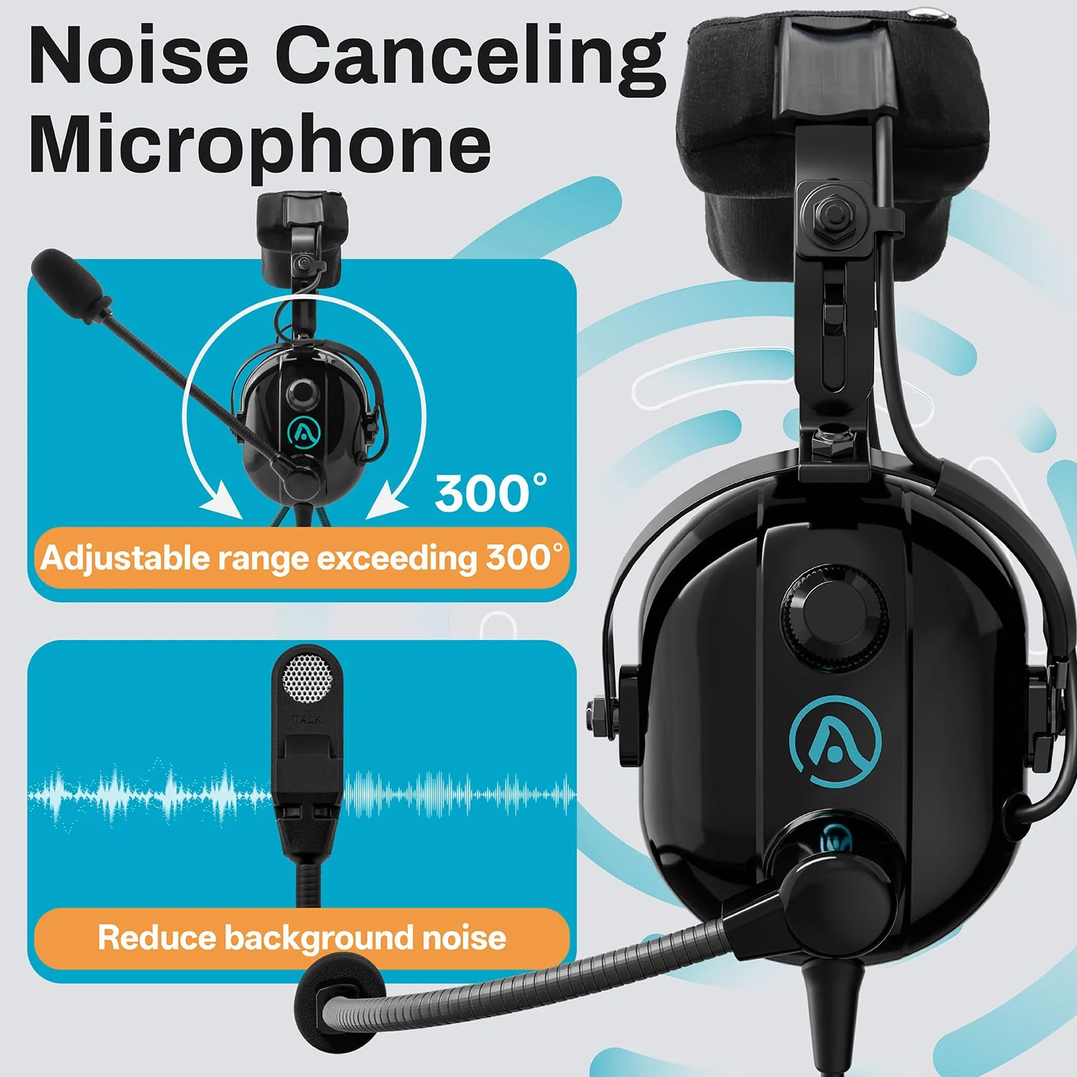 AIRVOICE Auriculares de Aviación con Reducción de Ruido, Auriculares Pilot con Almohadillas Cómfort y Micrófono Flexible, Incluye Funda de Transporte