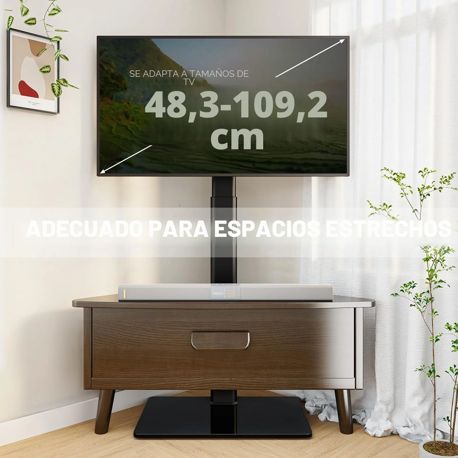 Hemudu Soporte TV Suelo para Televisores LCD, LED OLED de 19 a 43 Pulgadas, Altura Ajustable de 16 Niveles, Soporte Giratorio TV 100º, Inclinación 25º, Capacidad hasta 45 kg, MAX Vesa 200x200mm