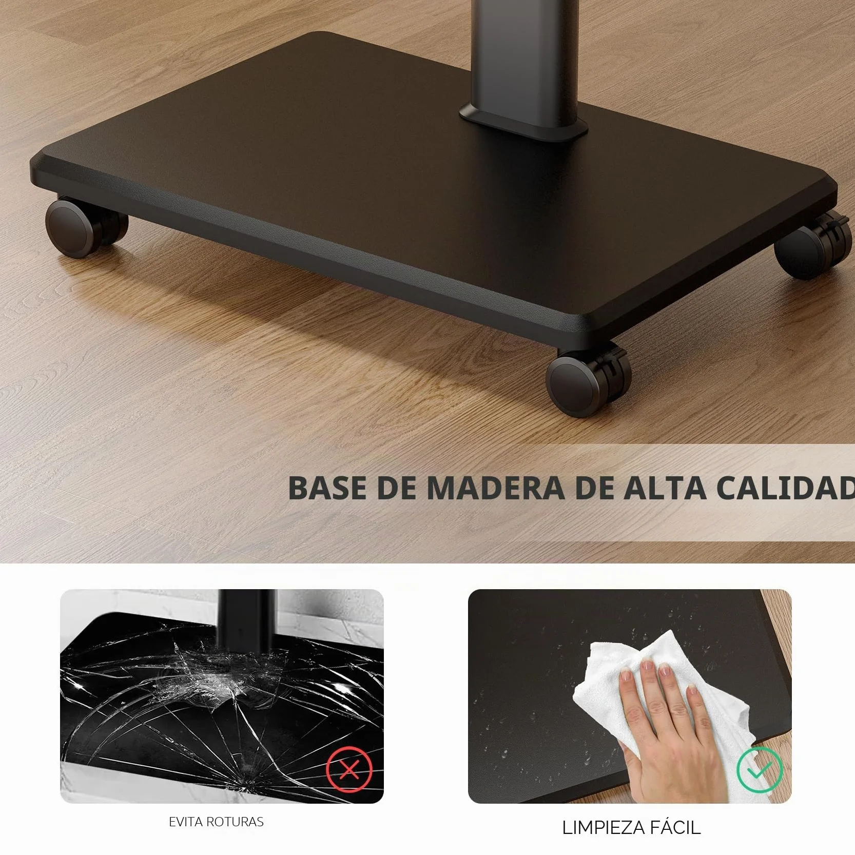 Soporte universal para TV de suelo con ruedas, ajustable en altura, giro 80°, para TV LCD LED OLED 27-65 pulgadas, 40 kg