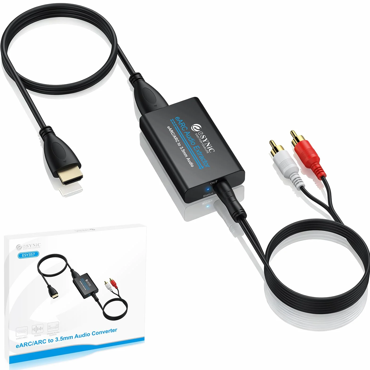 eSynic Extractor de Audio eARC ARC Adaptador HDMI ARC a Jack 3.5mm Convertidor de Audio PCM Estéreo para TV Compatible con Auriculares con Cable Altavoces Activos y Sistemas de Sonido 3.5mm