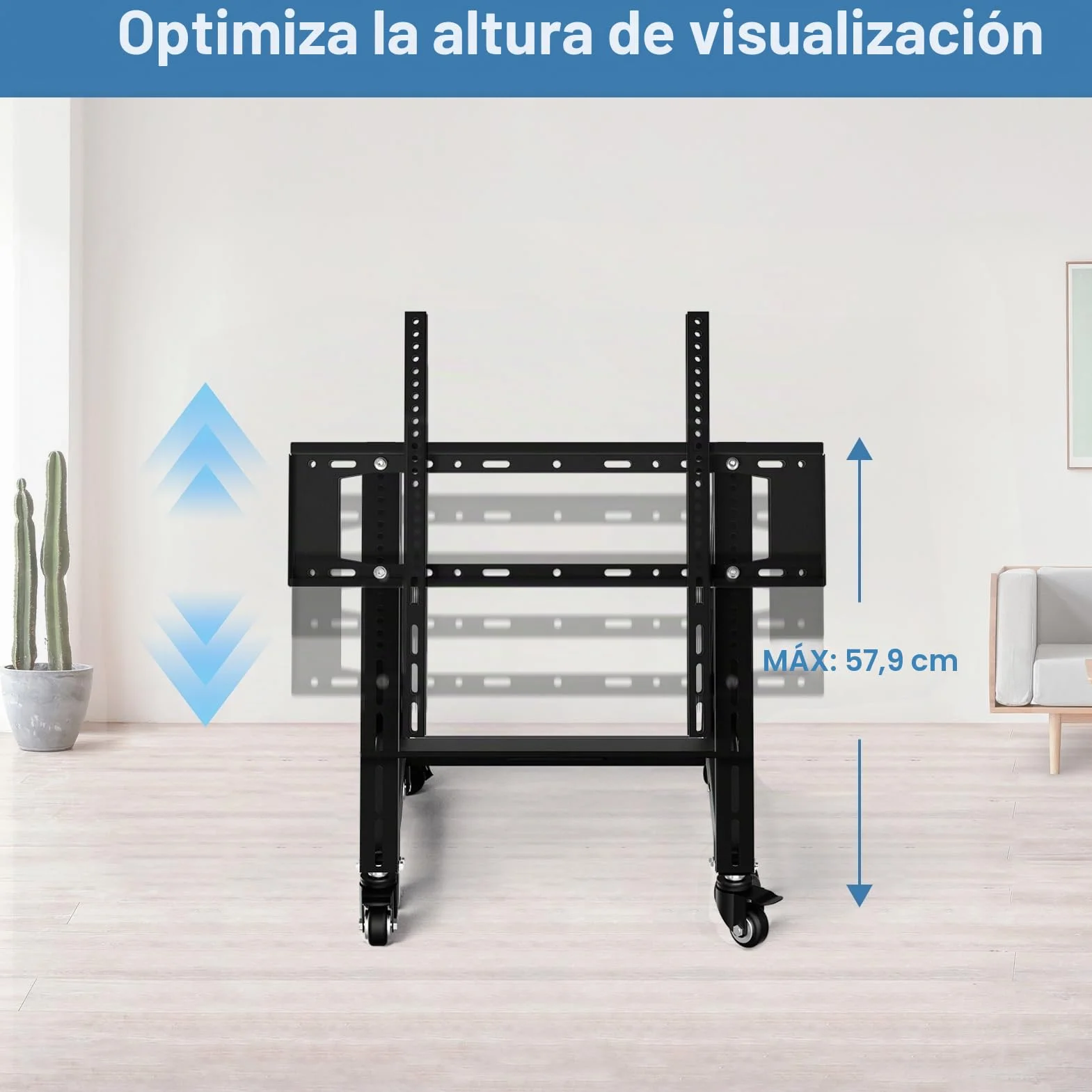 Soporte de TV móvil bajo para TV 26-65 pulgadas, altura ajustable, VESA 600x500, 50 kg