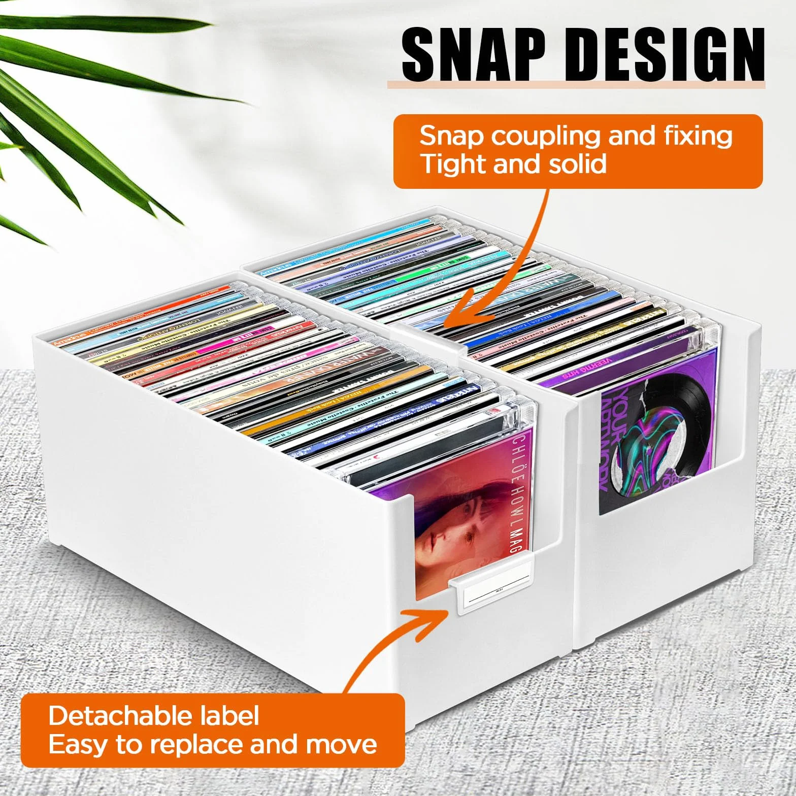 Caja de almacenamiento de CD apilable de plástico para 25 CD, caja de almacenamiento de CD para escritorio y estantería