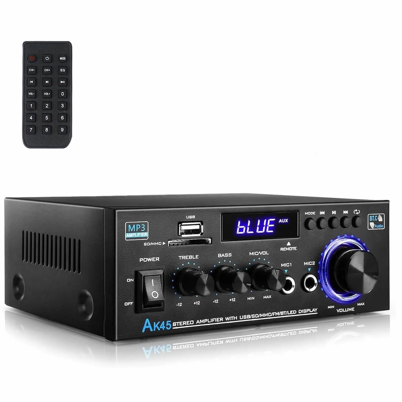 Romicta Amplificador Audio HiFi Estéreo 600W 2 Canales, Bluetooth 5.0, 12V/220V, Pantalla LCD, Alta Fidelidad, Radio FM Portátil, Entrada SD/USB, para Hogar o Coche