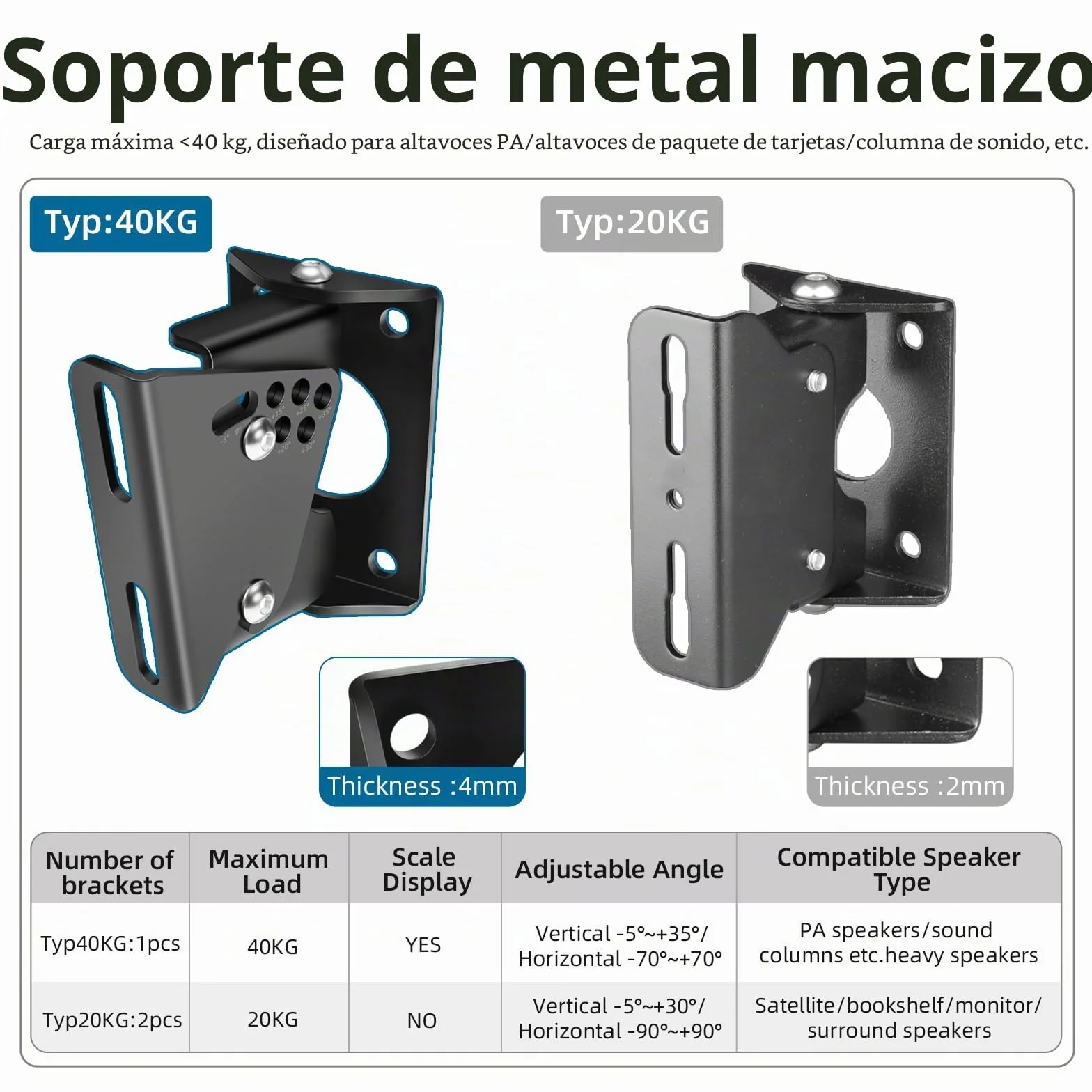 Soportes de Pared para Altavoces Resistentes, Montaje en Pared Universal para Altavoces Samsung/Bose/LG/Yamaha/Teufel, Soportes de Pared de ángulo Ajustable, soporta hasta 40 kg (1 par)