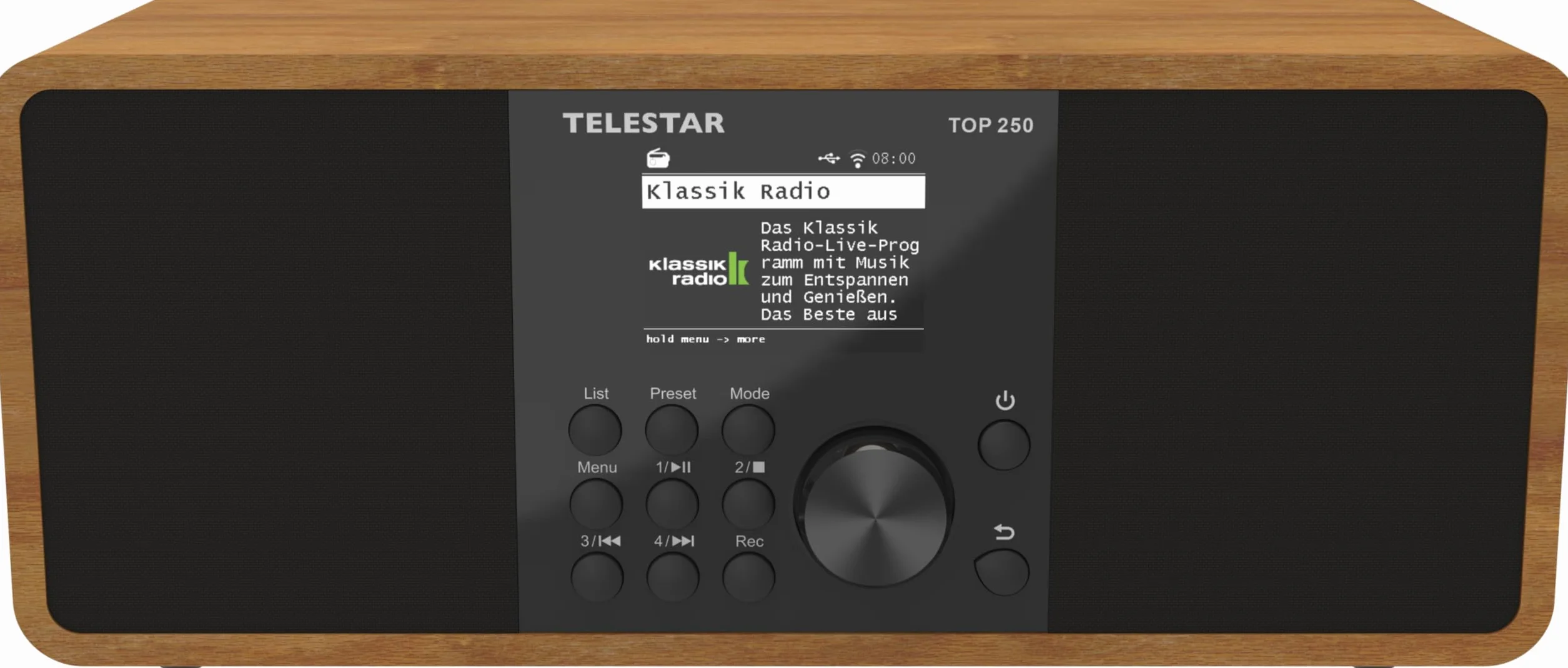 TELESTAR Top 250 – Dab+/Radio por Internet (estéreo, 2 × 10 W, Bluetooth Audio-Streaming & función de envío, grabación USB, Sistema de Emergencia, Control por App) – Madera