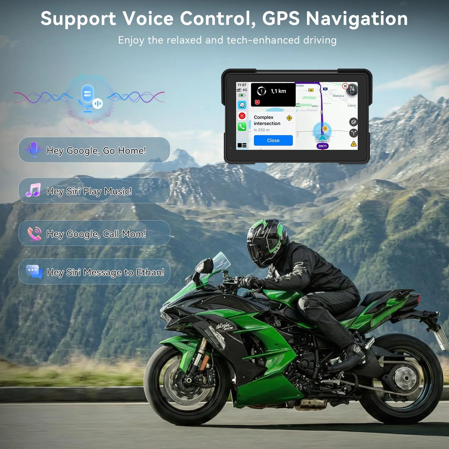 7 Pulgadas Pantalla Carplay de Motocicleta, IPX67 Impermeable, para CarPlay y Android Auto con Bluetooth Dual, Control de Voz, GPS, Detección de Presión de Neumáticos
