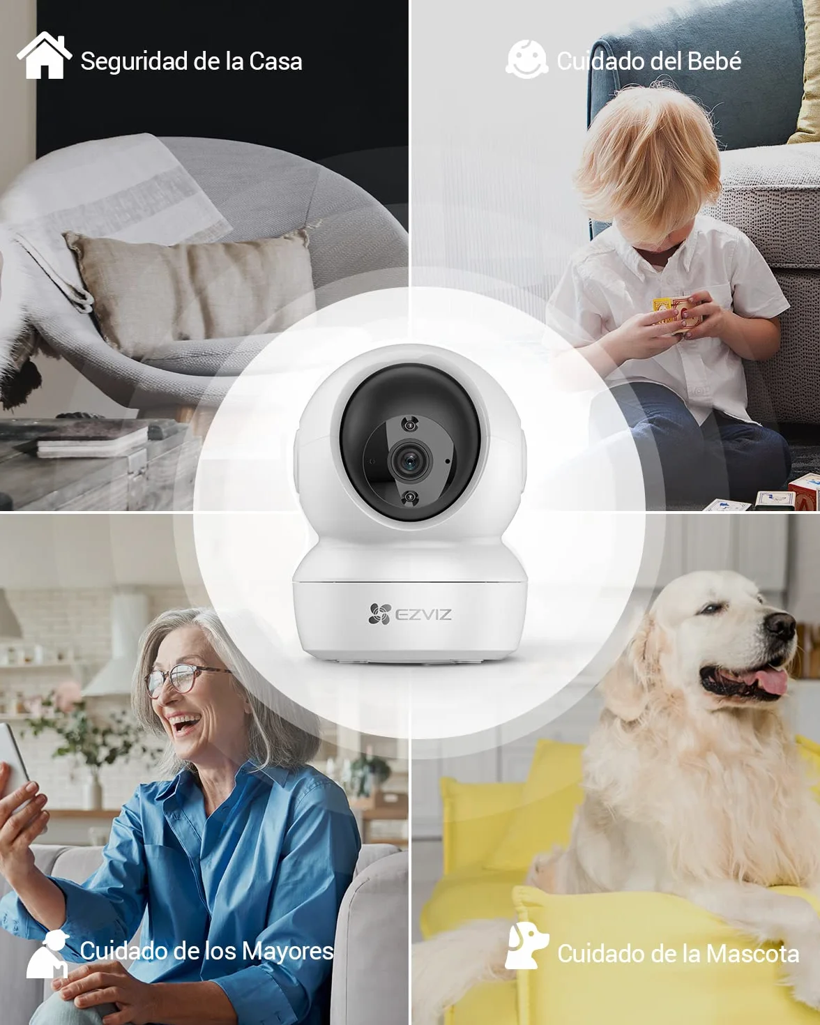 EZVIZ C6N 2-Pack Cámaras Vigilancia WiFi Interior 360º 1080P Visión Nocturna Audio Bidireccional Detección Movimiento
