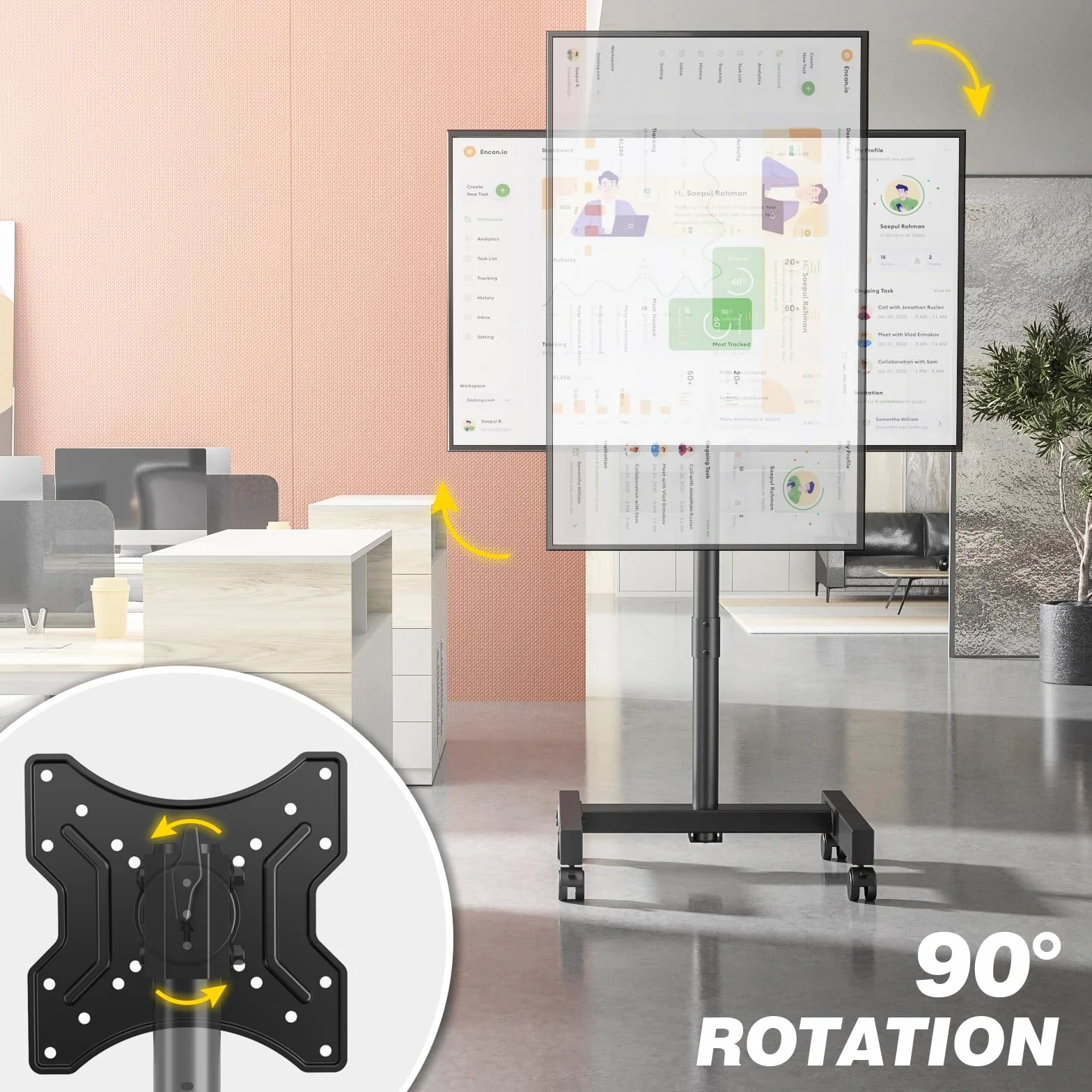 TVON Soporte TV con Ruedas para Television de 13-50 Pulgadas de Plasma/LCD/LED, Altura Ajustable Soporte TV Suelo Inclinación Carrito TV con Ruedas de hasta 20 kg, Máx VESA 200x200 mm, Negro