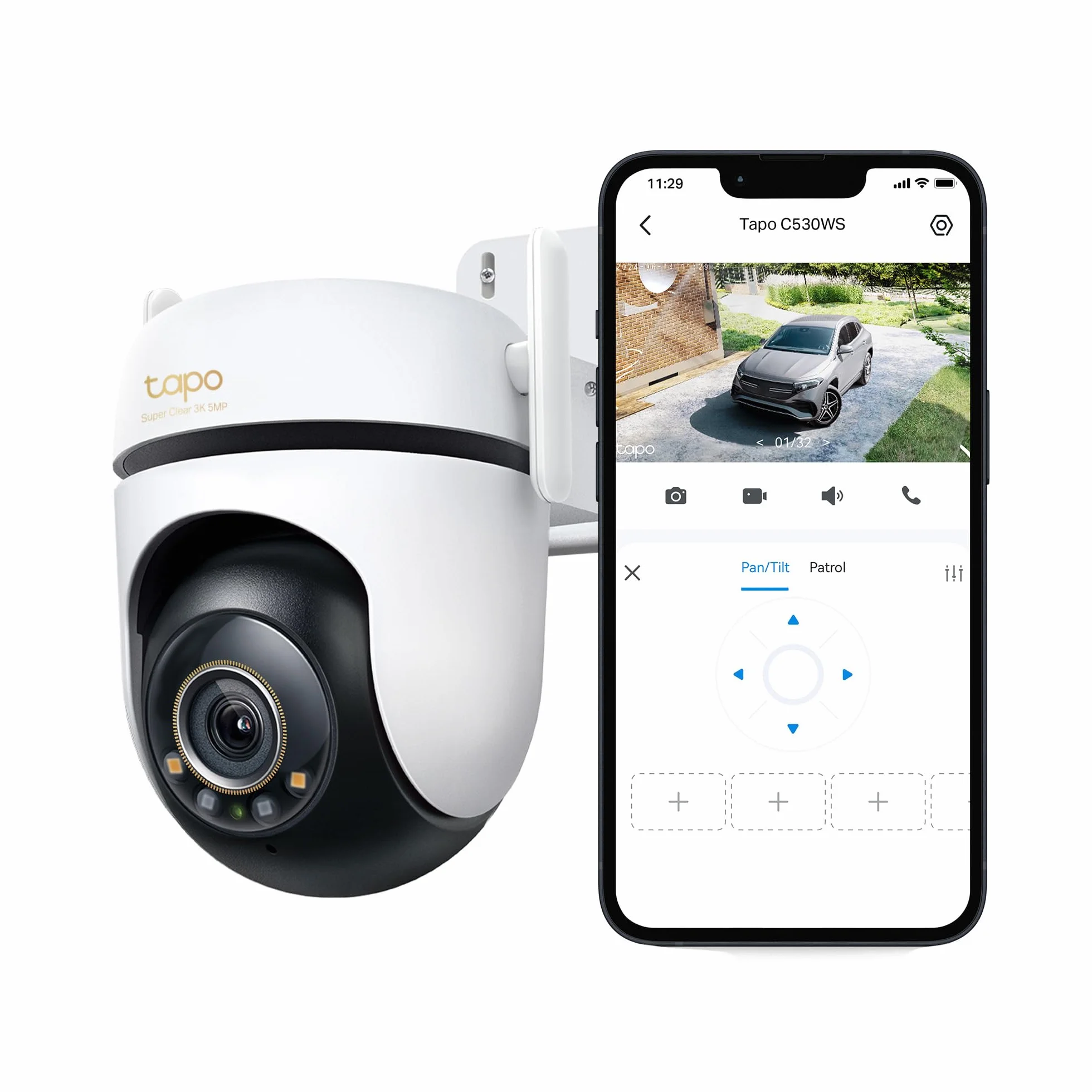 Tapo C530WS - Cámara Seguridad Exterior 360° 3K 5MP, Visión Nocturna Color, Resistencia IP66, Alarma Sonora/Luz, Detección AI, Almacenamiento Nube/SD 512GB, Audio Bidireccional