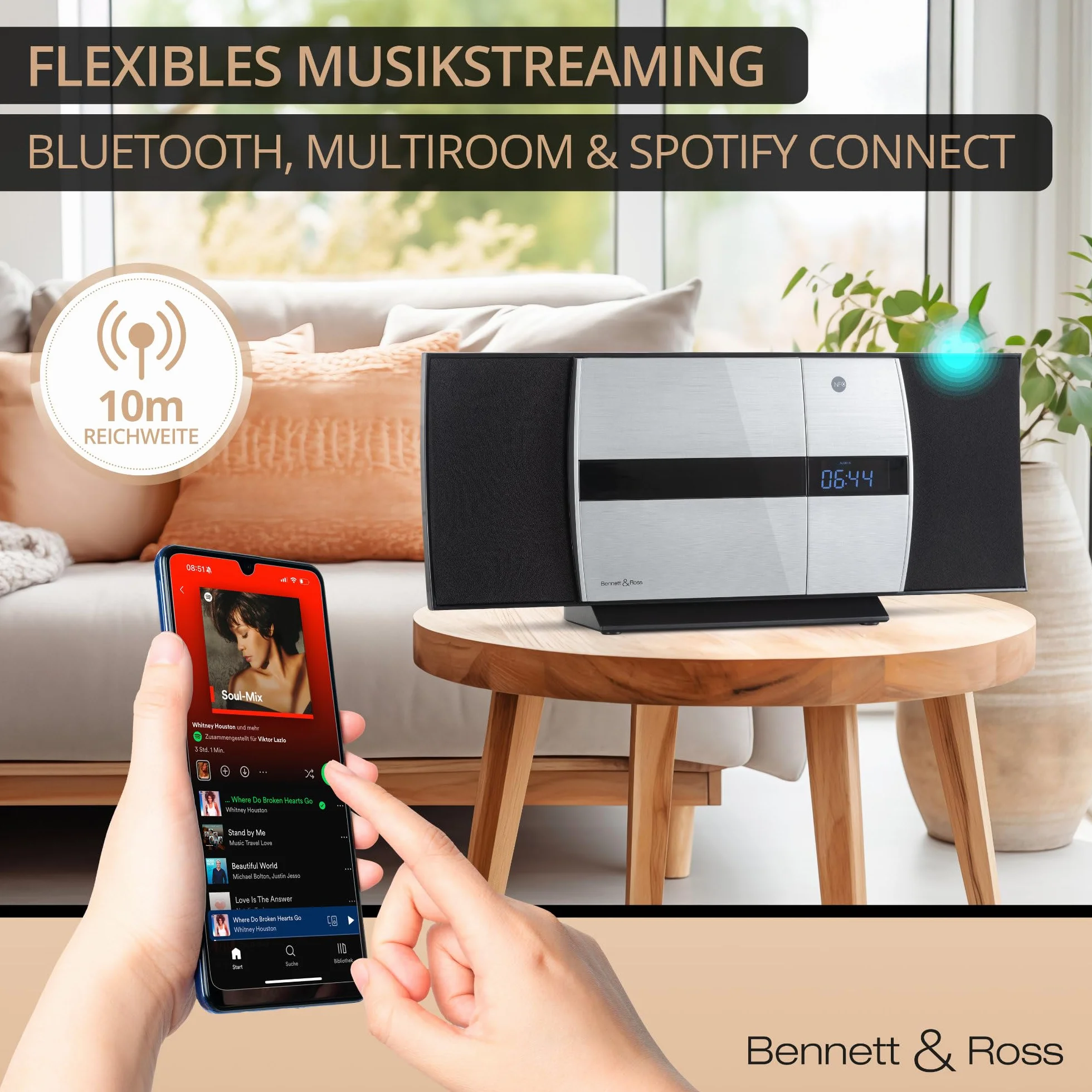 Bennett & Ross Ålesund Sistema estéreo Vertical Microsistema HiFi con Reproductor CD MP3 UKW USB Bluetooth NFC