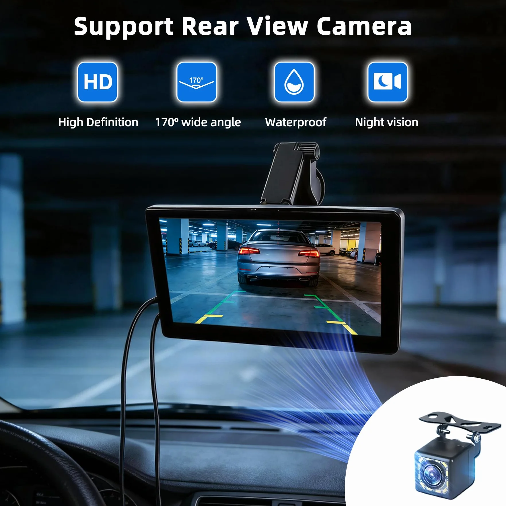 Pantalla Coche 9" con Carplay y Android Auto Inalámbrico - Pantalla Carplay con Cámara Trasera - Autoradio Portátil Car Play con FM Transmisor, AUX | Plug & Play para la Mayoría de Coches