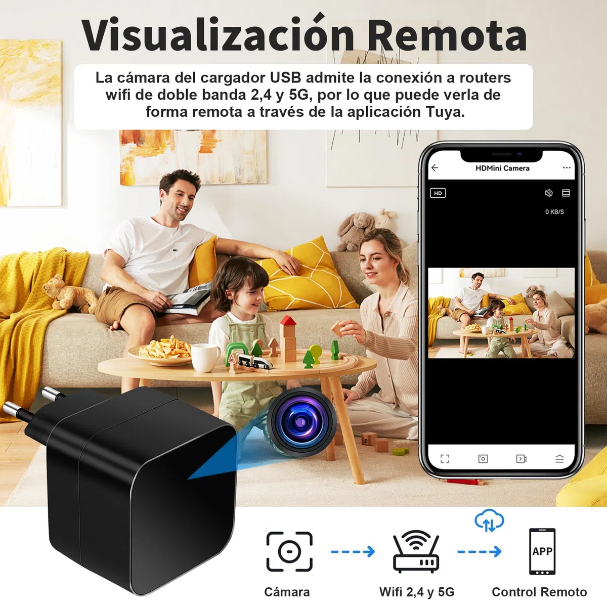 LXMIMI Cámara Oculta WiFi 5G, Cámara Espía con Cargador USB, Mini Cámara Espía Oculta HD 1080P con Detección de Movimiento y Grabación en Bucle para Visualización Remota Mediante Aplicación