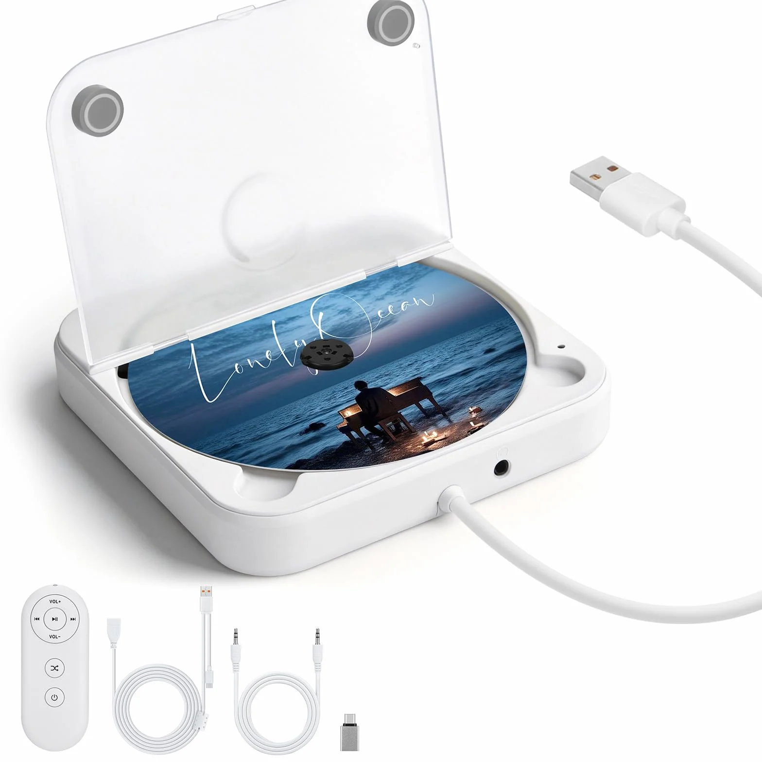 Reproductor de CD Portátil Externo para Coche con Puerto USB/AUX, Compatible con Radio Estéreo de Coche, TV, Computadora, Universal para Vehículos, Compatible con CD/CD-MP3/CD-RW/CD-R/CD-WMA/CD-WAV
