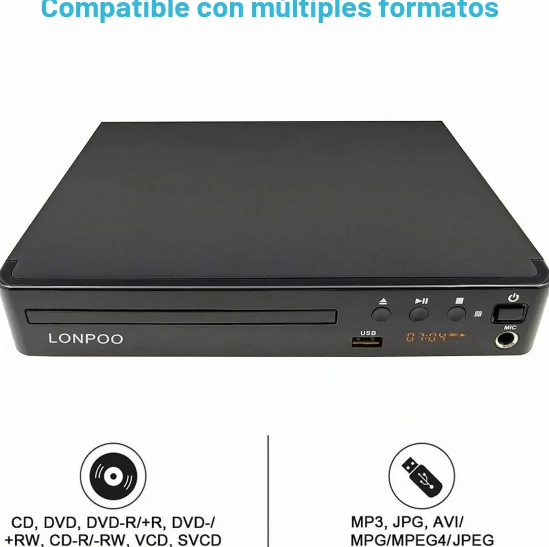 LP-099 Reproductor de DVD (Full HD 1080P, HDMI Output, Entrada USB, Multi Region Code Zone Gratis) Compatible con JPEG y MP3