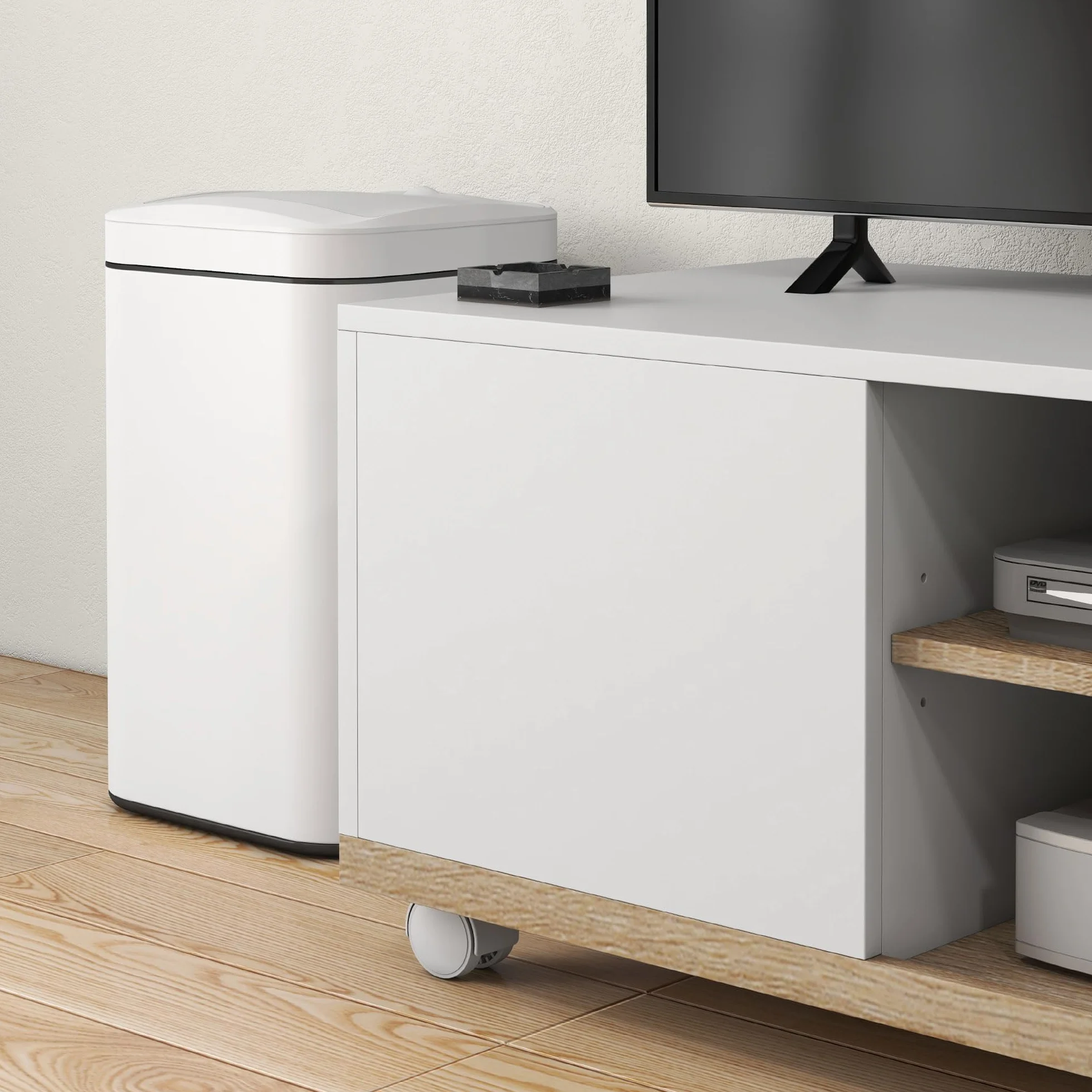 HOMCOM Mueble TV de Salón Moderno con Ruedas Mesa para Televisores de 42 Pulgadas Módulo TV con 1 Puerta y 2 Estantes de Almacenamiento 80x45x41 cm Blanco