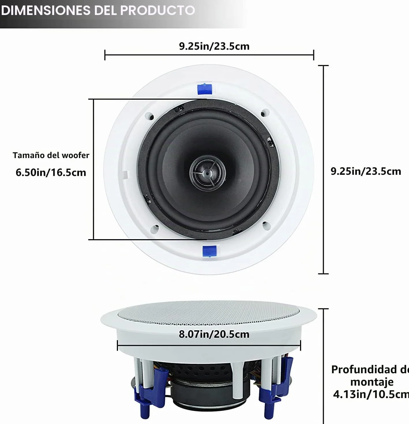 Herdio Altavoces de Techo de 6.5 Pulgadas, Altavoces de Techo de 2 vías de 320 W, Cocina, baño, Sala de Estar, un par