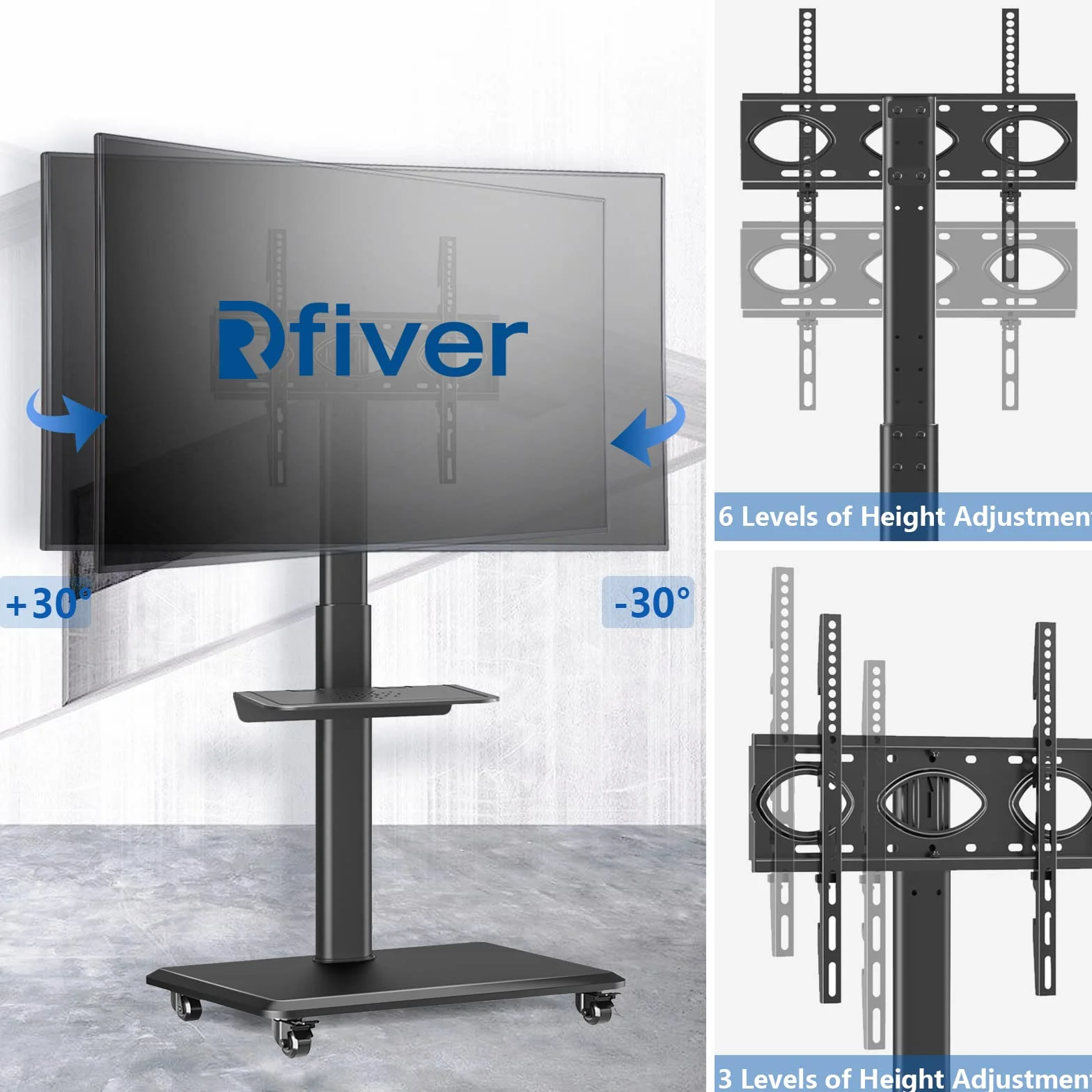RFIVER Soporte TV con Ruedas para Televisiones 26-70 Pulgadas, Altura Ajustable MAX VESA 400x400mm