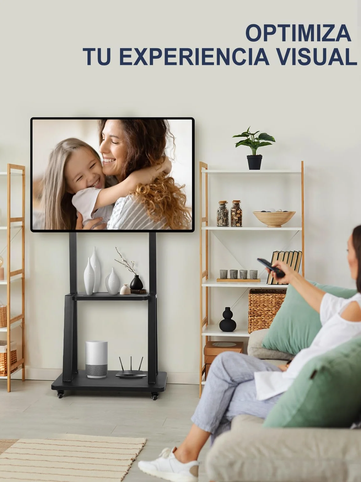 Soporte de TV con Ruedas para móvil Resistente de 32 a 75 Pulgadas Pantallas Planas LCD LED OLED Soporta hasta 45 kg Soporte de TV Portátil con Ruedas con Estante de Altura Ajustable Negro