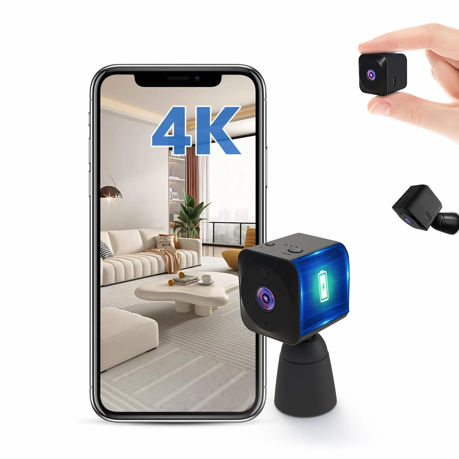 AOBOCAM Camara Espia 4K HD Mini WiFi (2.4Ghz) Camara para Ver En El Movil, Interior/Exterior Mini Cámaras De Vigilancia inalambricas Larga Duracion Detección de Movimiento (B1)