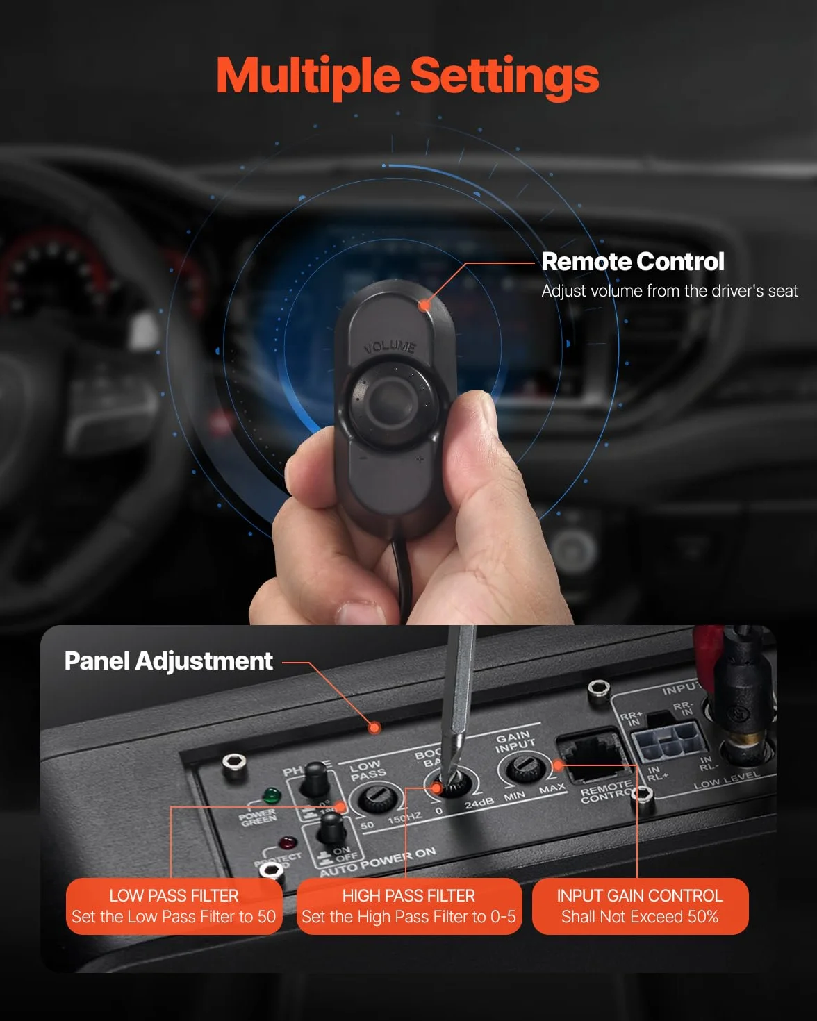 VEVOR Subwoofer para Debajo del Asiento para Automóvil 203 mm 400 W Altavoz Compacto para Coche Amplificador Incorporado Entrada Bajo Controlador de Volumen Control Remoto con Cable