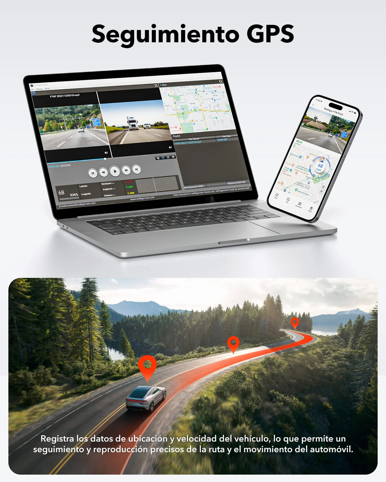 REDTIGER Dashcam 4K/2.5K Delantera y Trasera con STARVIS 2,Pantalla IPS de 3,18 Pulgadas, Tarjeta de 128 GB, WiFi de 5,8 GHz, GPS, WDR Gran Angular de 170°, Admite hasta 256 GB (F7NP)