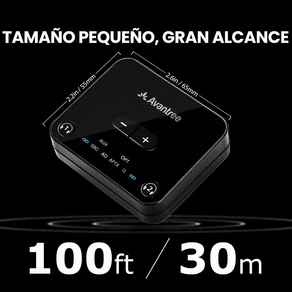 Avantree Audikast 3 - Transmisor Bluetooth 5.3 para TV con Puerto de Salida de Audio óptico o AUX, aptX-Adaptive, Conexión Dual para 2 Auriculares y Alcance de 30 Metros