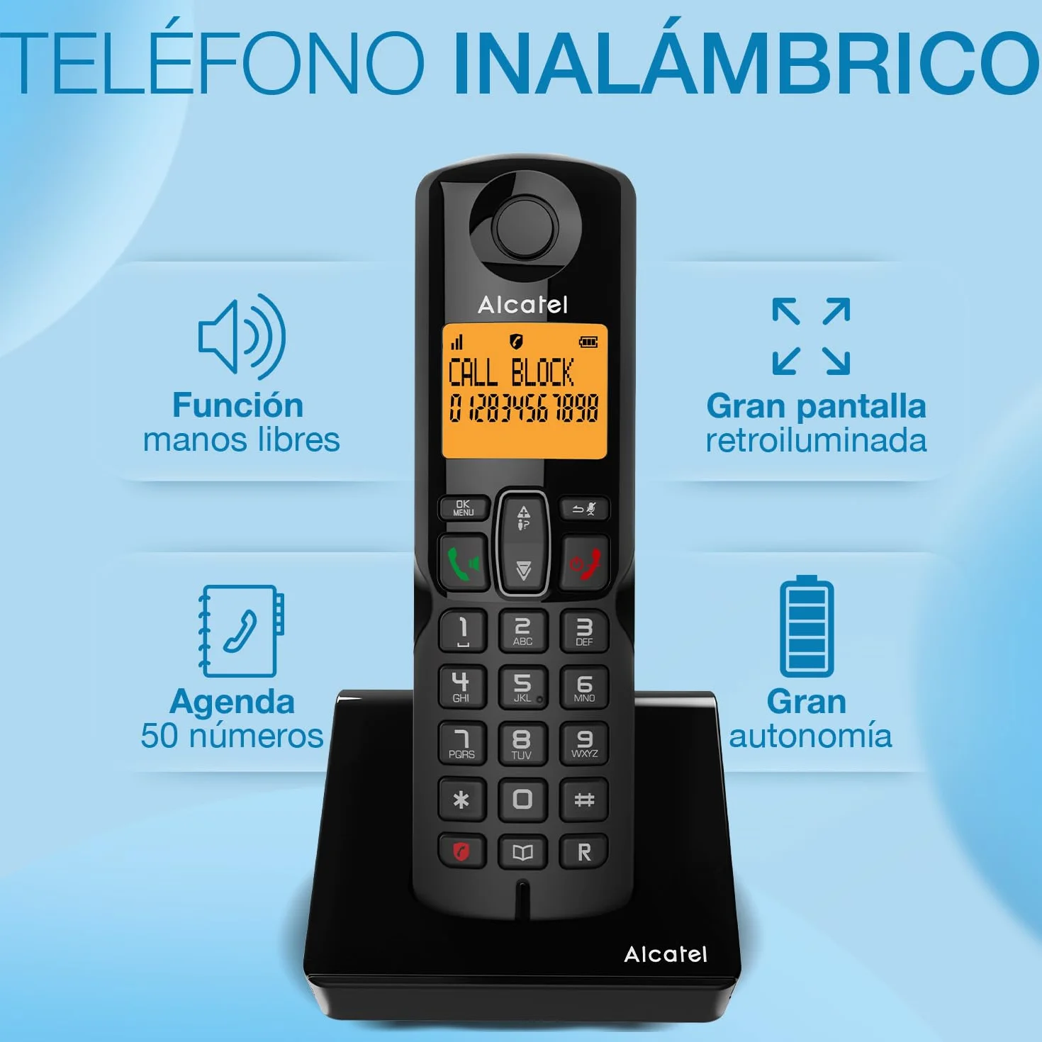 ALCATEL S280 Dúo Teléfono Inalámbrico DECT 2 Terminales Negro