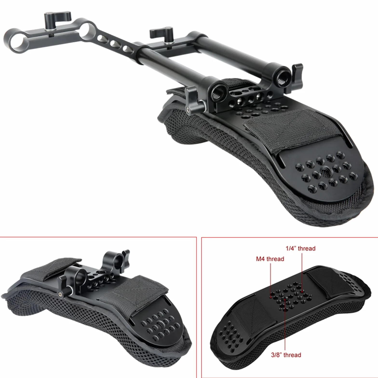 [Update Version] NICEYRIG Cámara de vídeo videocámara Hombro Pad con Carril y Varillas de aleación de Aluminio para DSLR Rig Sistema de Apoyo de Hombro