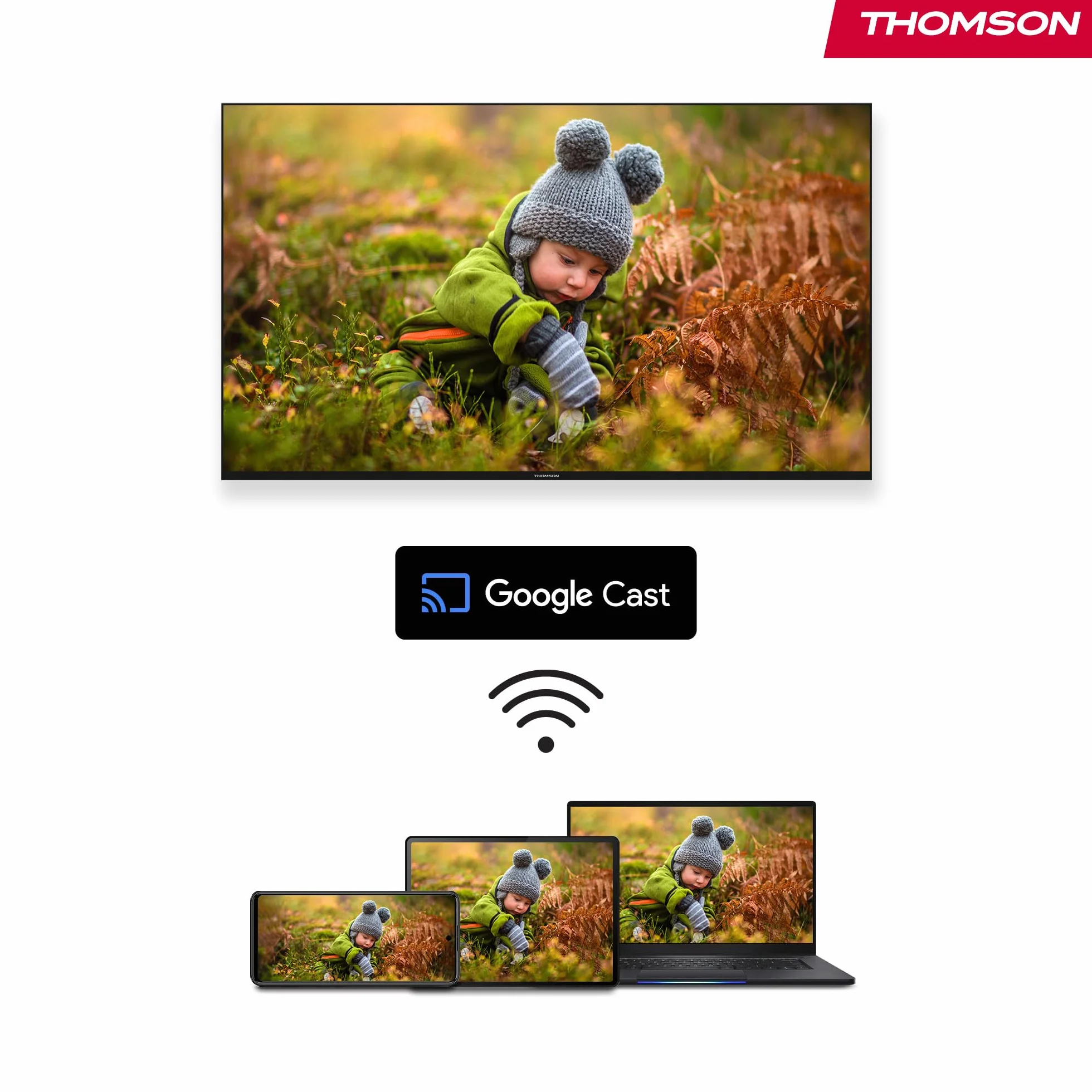 Thomson Go Cast 152 Dongle de Streaming, 4K UHD Google TV, Control por Voz, Google Cast, Dolby Atmos, Dolby Digital+, HDR10, Portátil, 2 GB RAM, 32 GB Memoria – Blanco