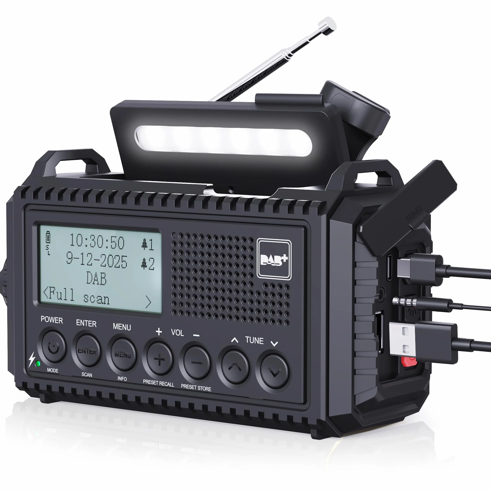 Radio Solar Portátil Dab+/Dab/FM con Manivela,Radio con Linterna LED Multifunción con Reloj Despertador Digital,Batería de 5000 mAh y Alarma SOS,Camping,Senderismo,Exterior