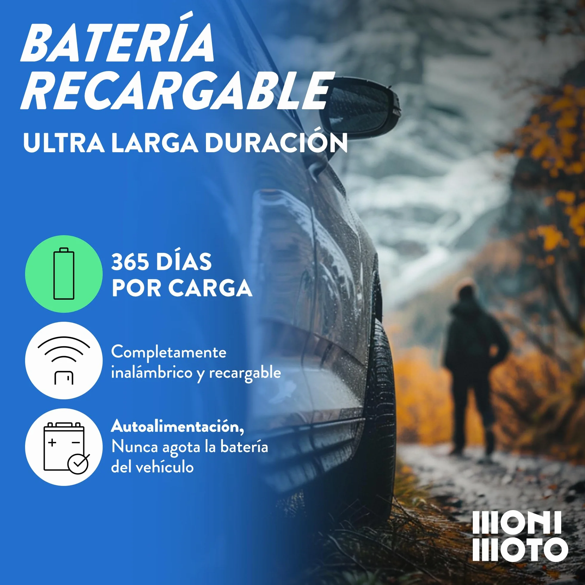 Monimoto 9 Antirrobo GPS y Alarma Tracker - Instalación DIY, Sin Cableado, Impermeable, Cobertura Global - para Vehículos, Motos, Coches, Bicicletas, ATVs, Motores de Barcos, Caravanas