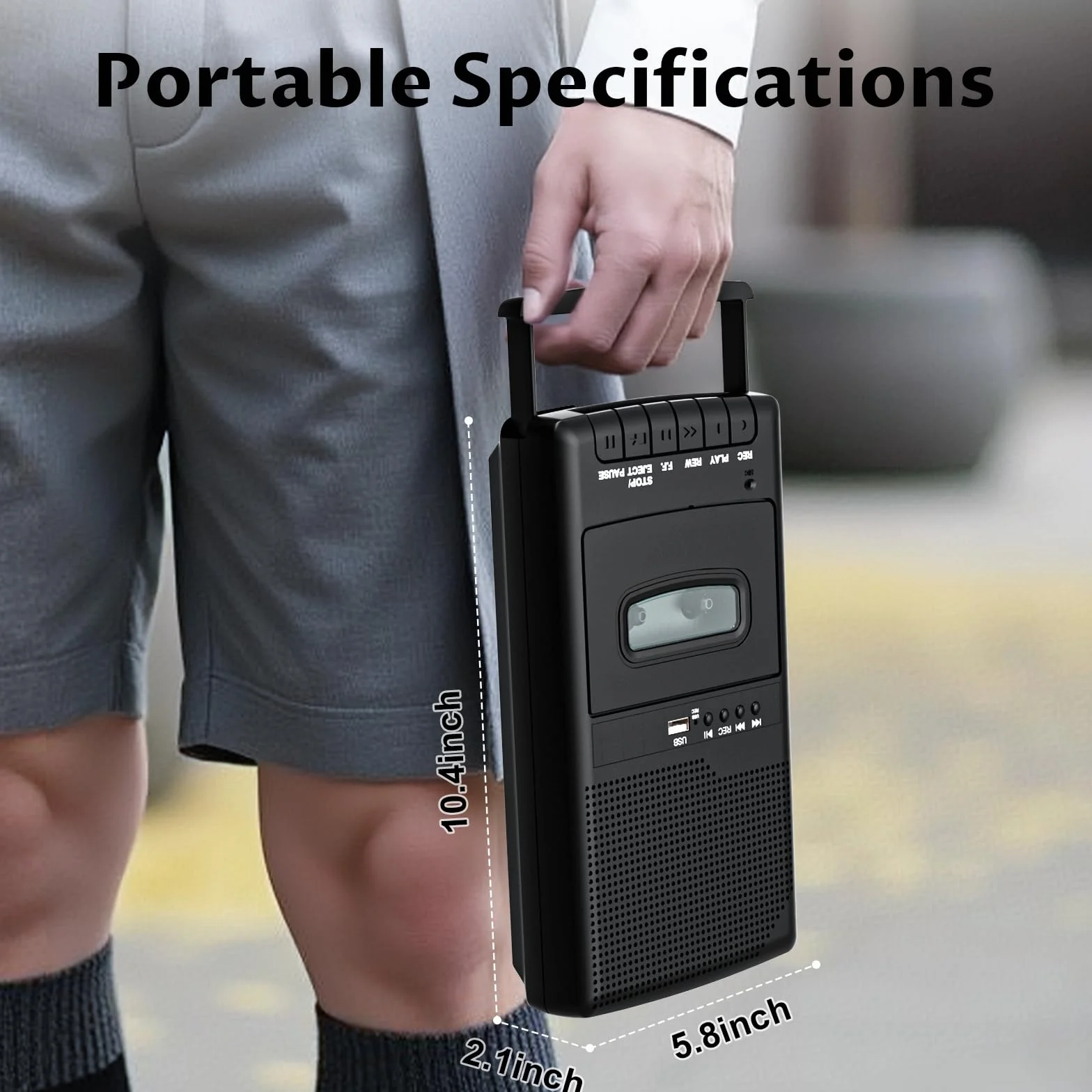 Reproductor de Casetes Shoebox Portátil con Conversión a USB Digital, Micrófono y Altavoz Integrado