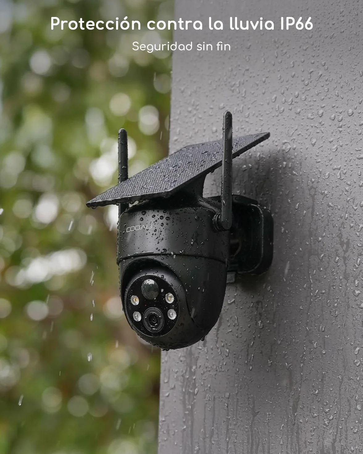 COOAU 2K Camara Vigilancia WiFi Exterior Solar,Carga en Días Nublados,Fácil Instalación,Camaras vigilancia Domicilio WiFi con 360° PTZ,Visión Nocturna en Color,Audio Bidireccional,Alarma PIR,IP66