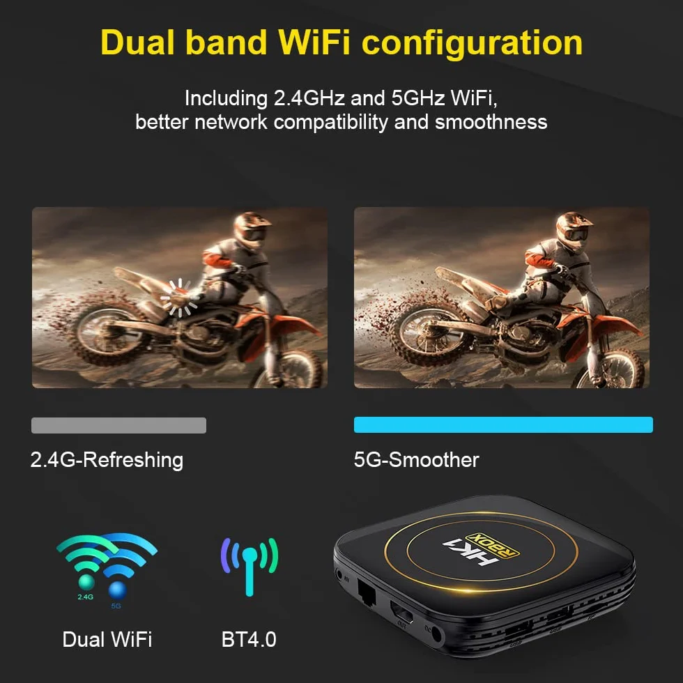 HK1 RBOX Android 12.0 TV Box 4GB RAM 64GB ROM H618 Quad-Core 64-bit WiFi 2.4/5.8GHz BT 4.0 8K H265